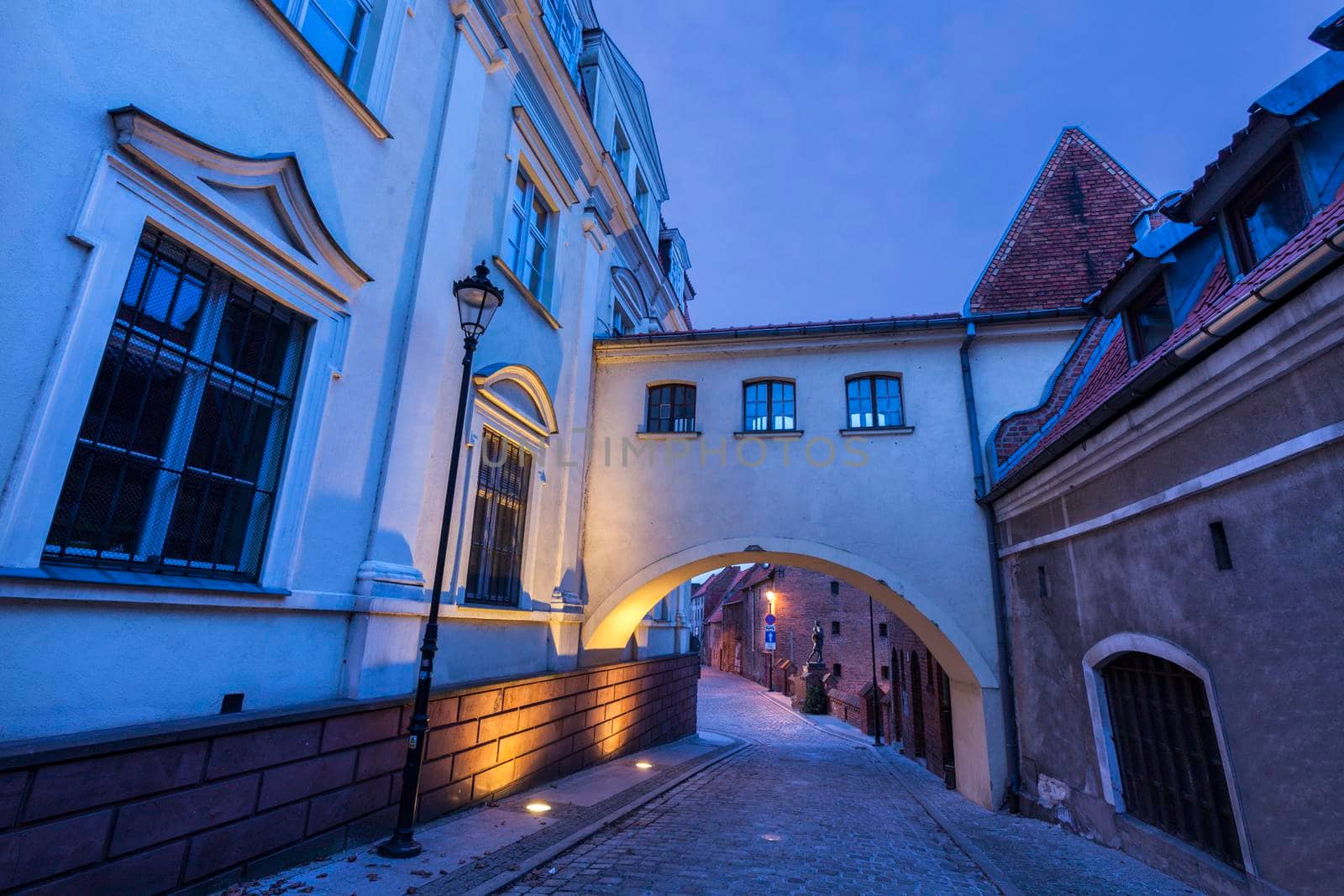 Old town of Grudziadz at night. Grudziadz, Kuyavian-Pomeranian Voivodeship, Poland.