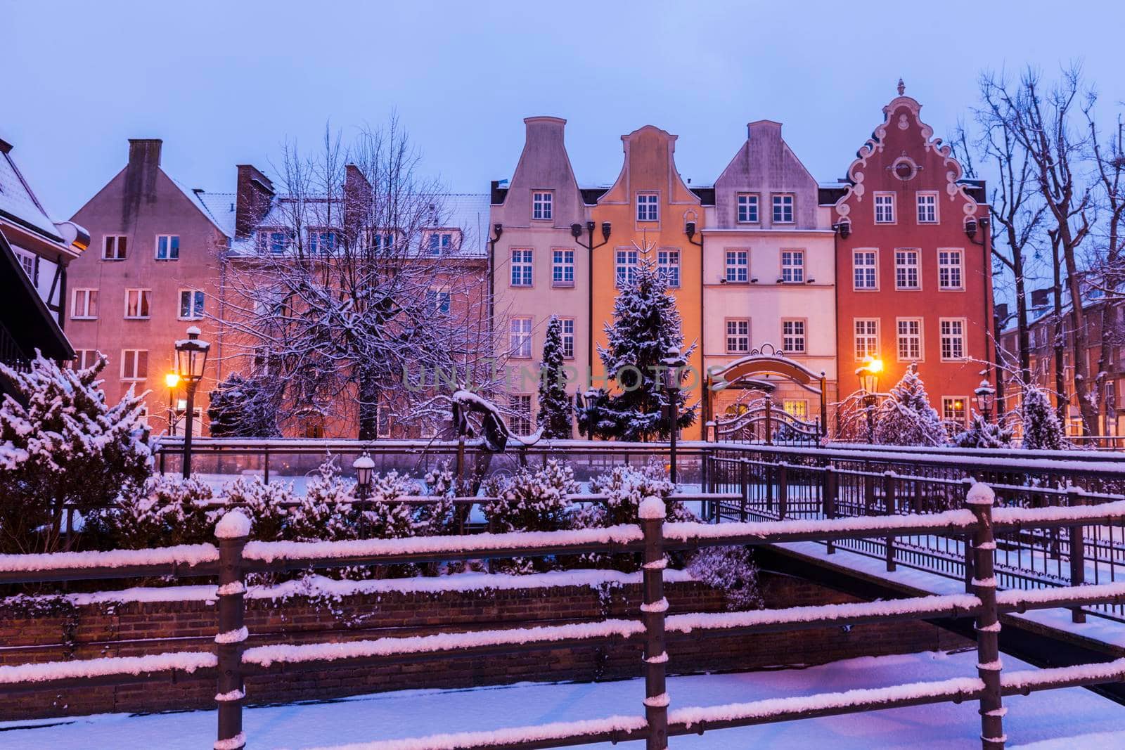 Old town of Gdansk at night. Gdansk, Pomerania, Poland.