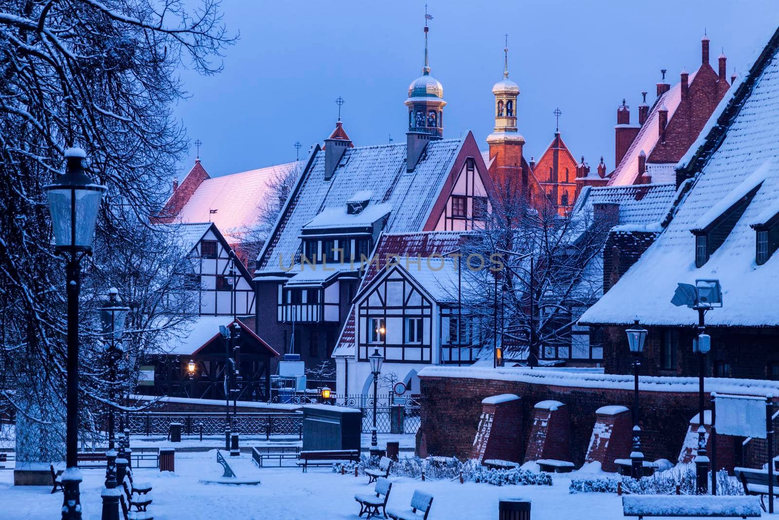 Old town of Gdansk at night. Gdansk, Pomerania, Poland.