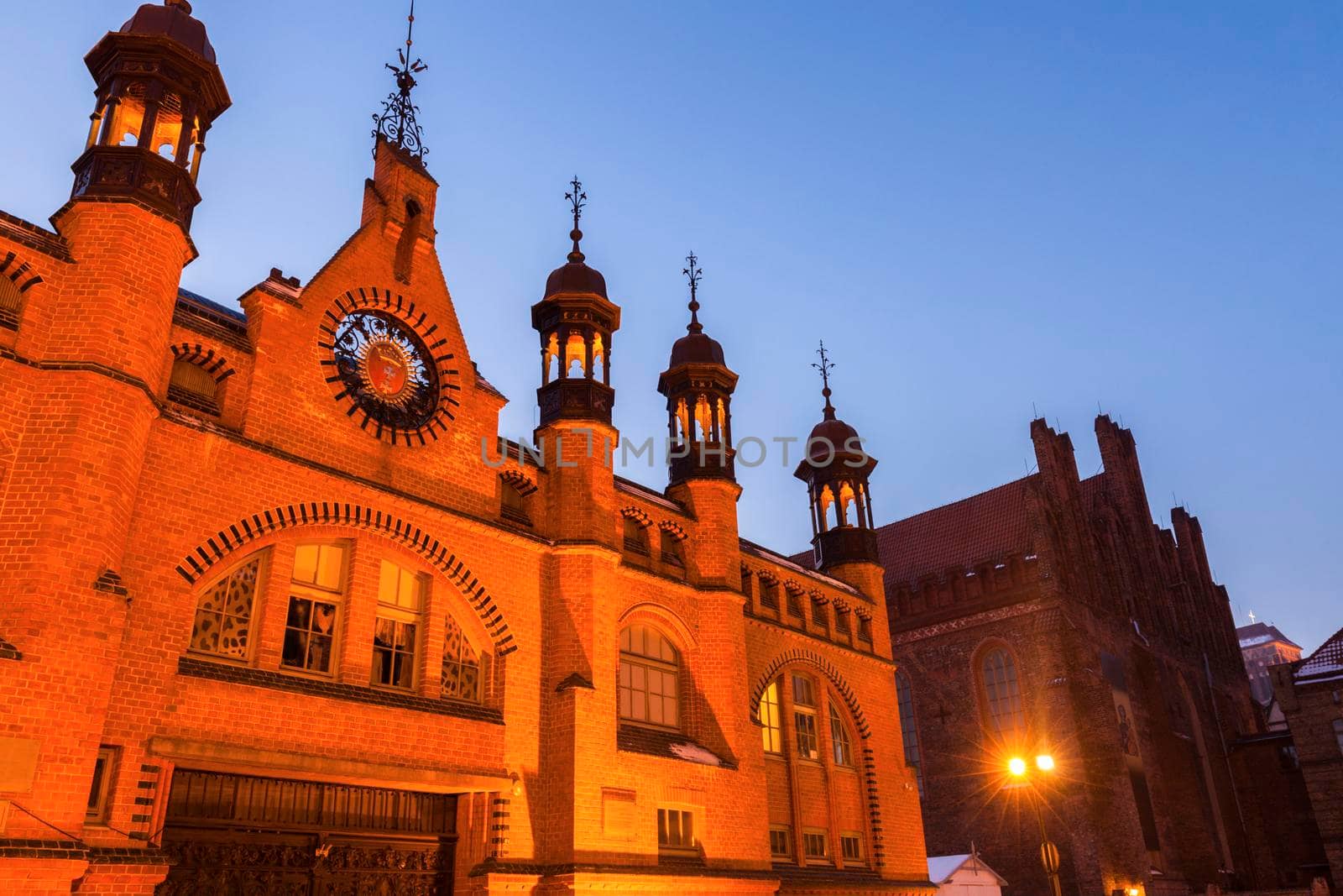 Market Hall in Gdansk at night. Gdansk, Pomerania, Poland.