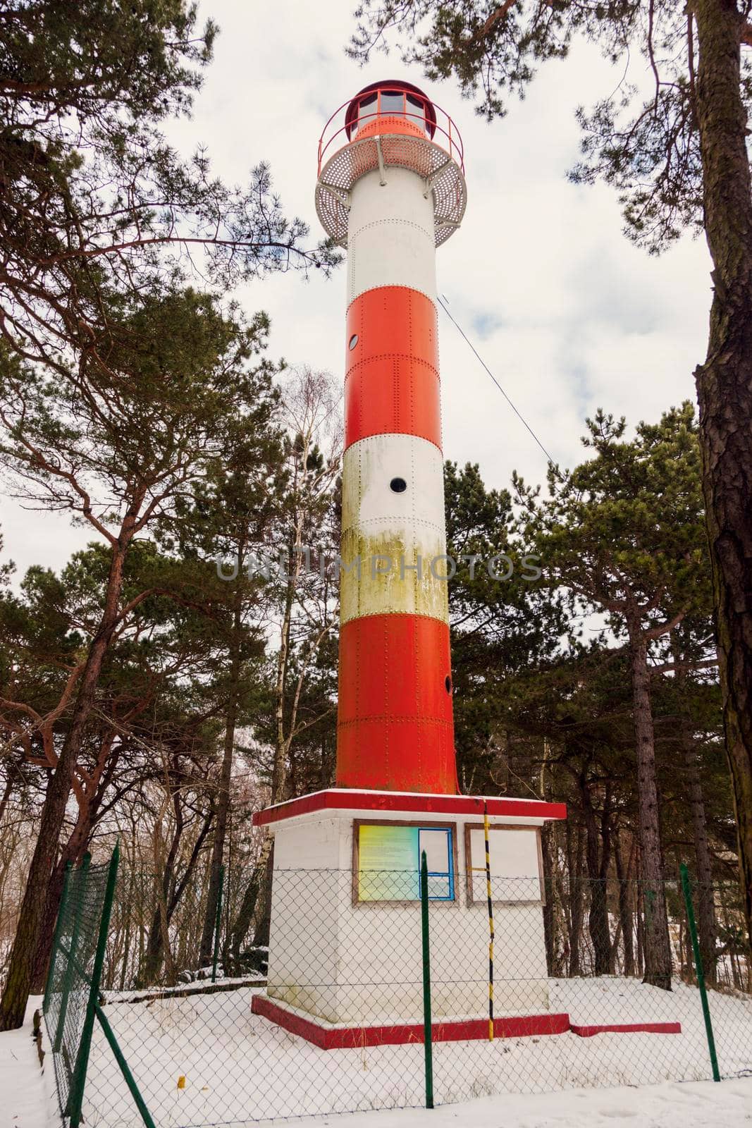 Jastarnia Lighthouse by Baltic Sea. Jastarnia, Pomerania, Poland.