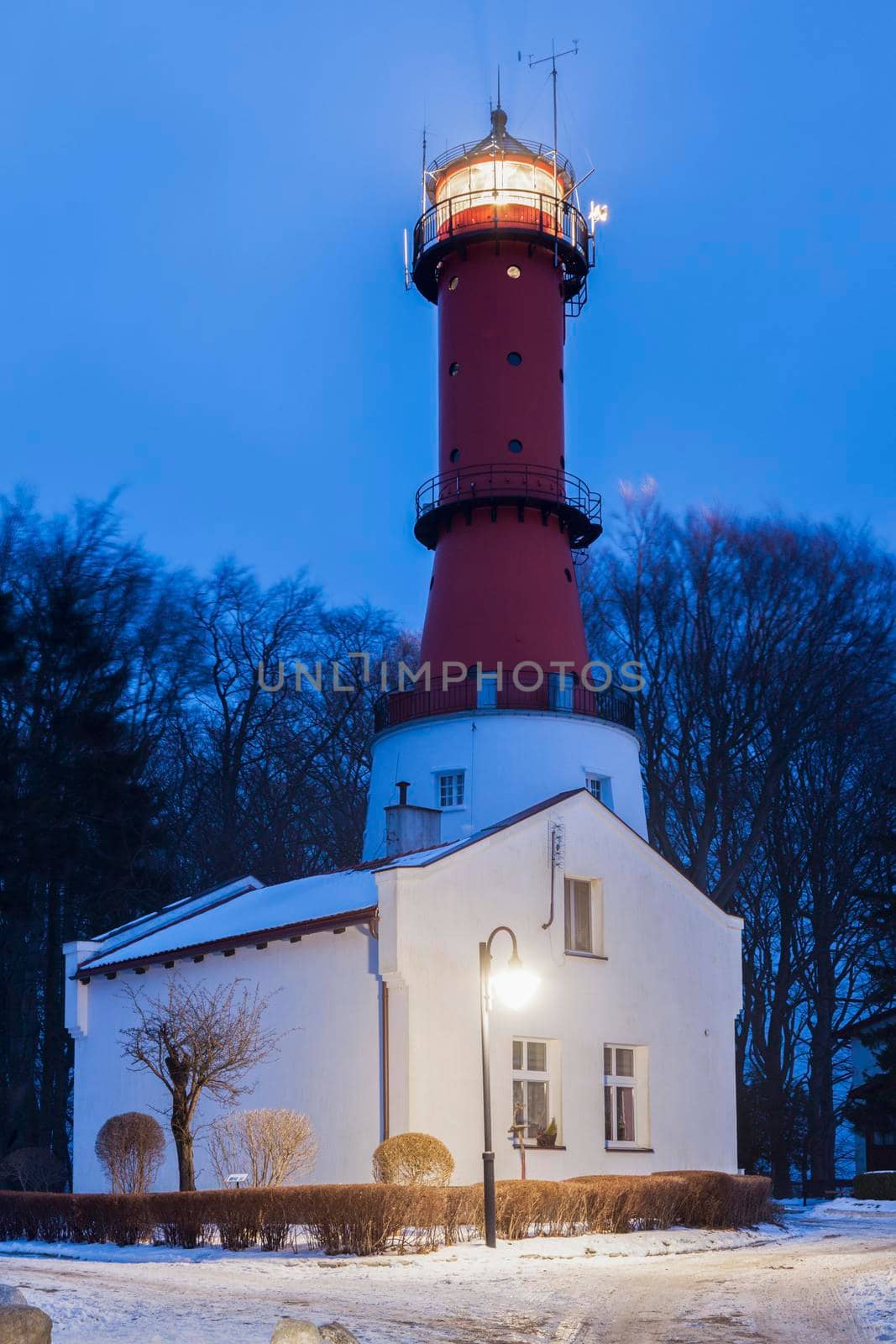 Lighthouse in Rozewie at night. Gdansk, Pomorskie, Poland.