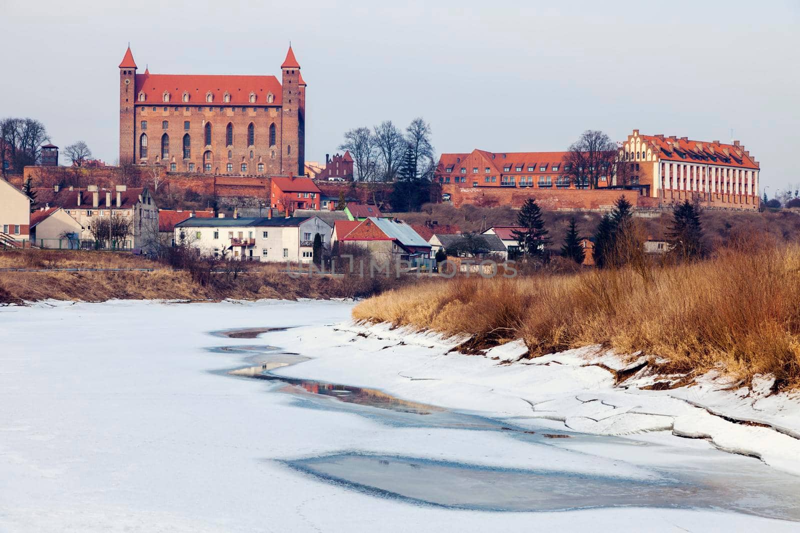 Winter panorama of Gniew. Gniew, Pomerania, Poland.