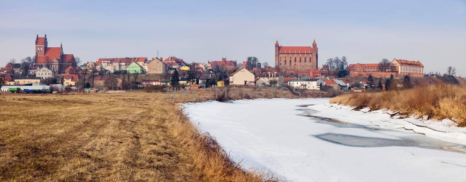 Winter panorama of Gniew. Gniew, Pomerania, Poland.