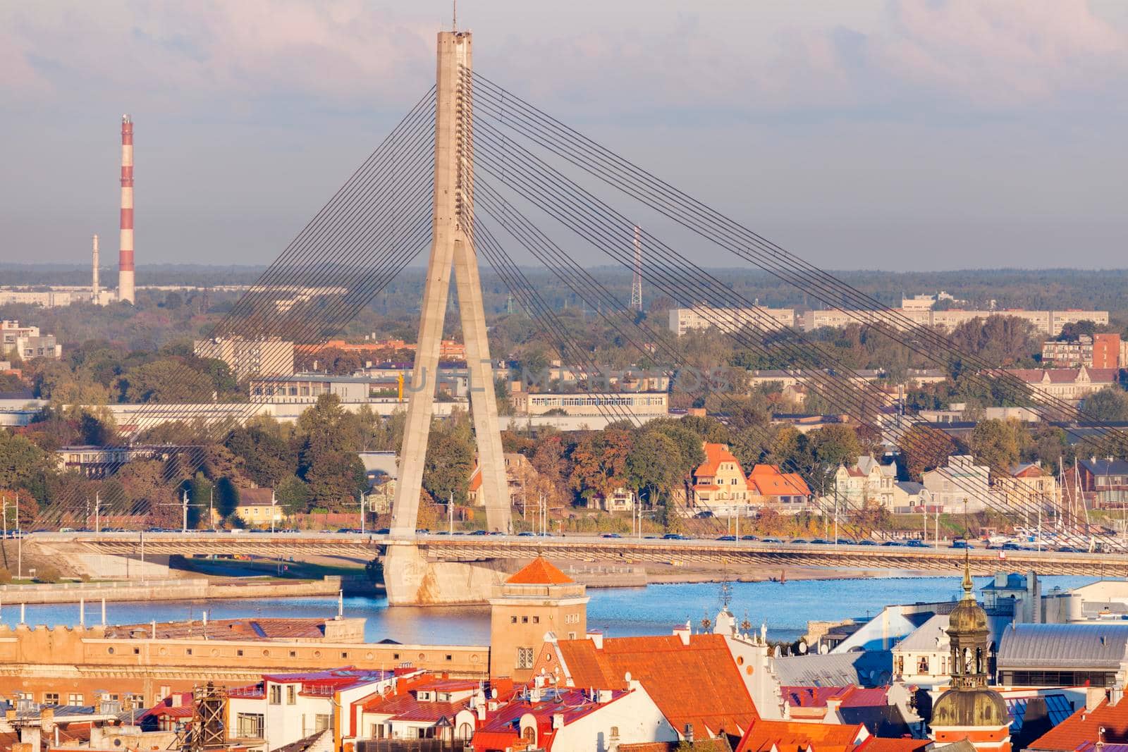 Vansu Bridge in Riga at sunset. Riga, Latvia