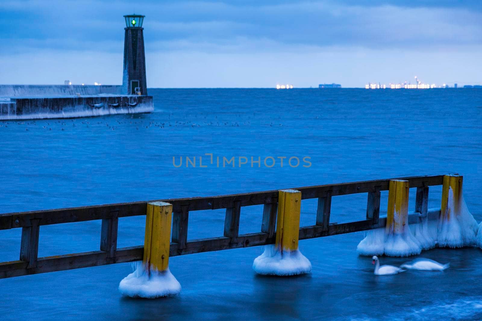 Lighthouse in Gdynia at night. Gdynia, Pomerania, Poland.