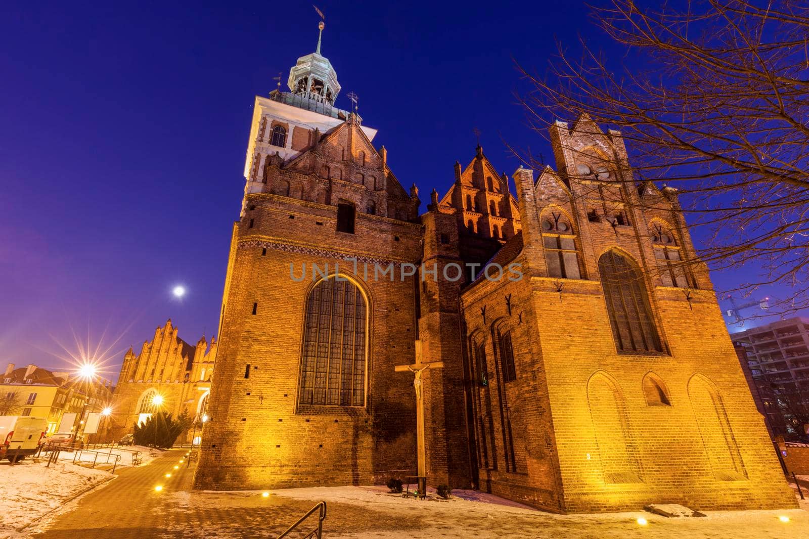 St. Birgitta's Church in Gdansk at night. Gdansk, Pomerania, Poland.
