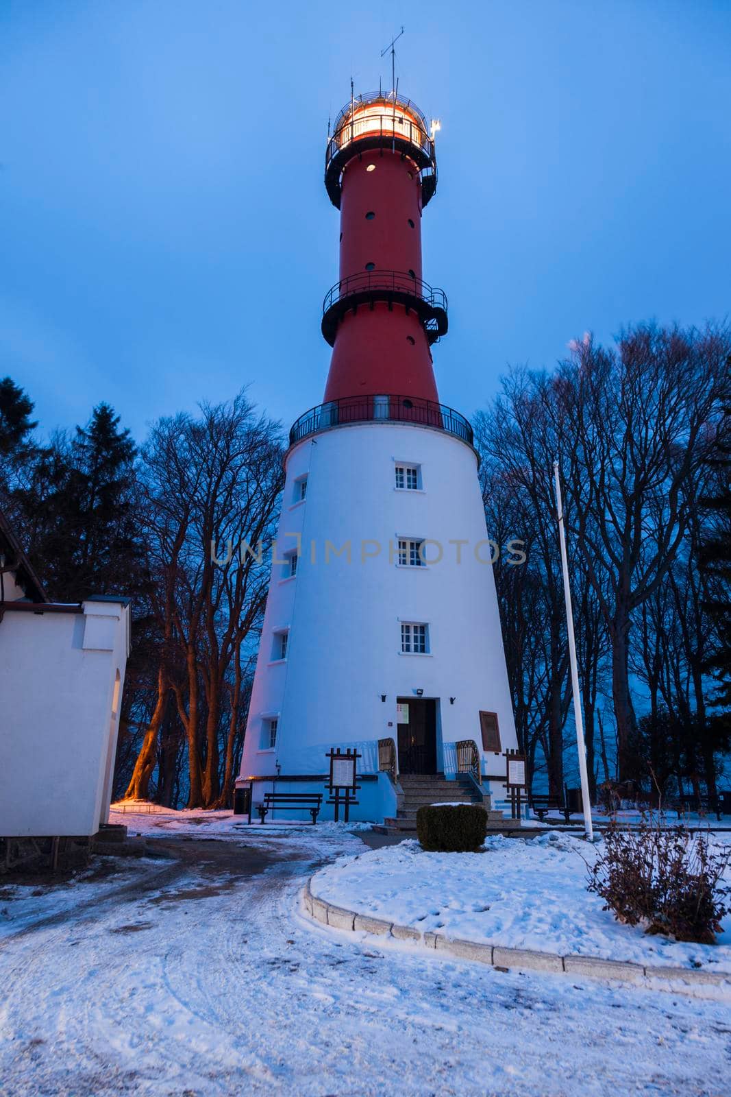 Lighthouse in Rozewie at sunset. Gdansk, Pomorskie, Poland.