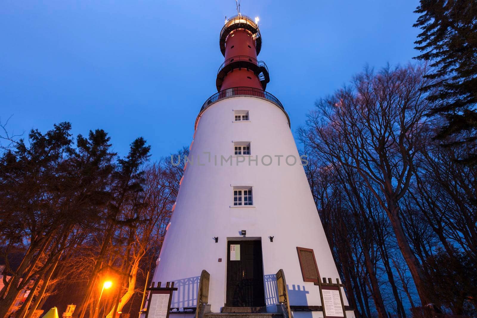 Lighthouse in Rozewie at sunset. Gdansk, Pomorskie, Poland.