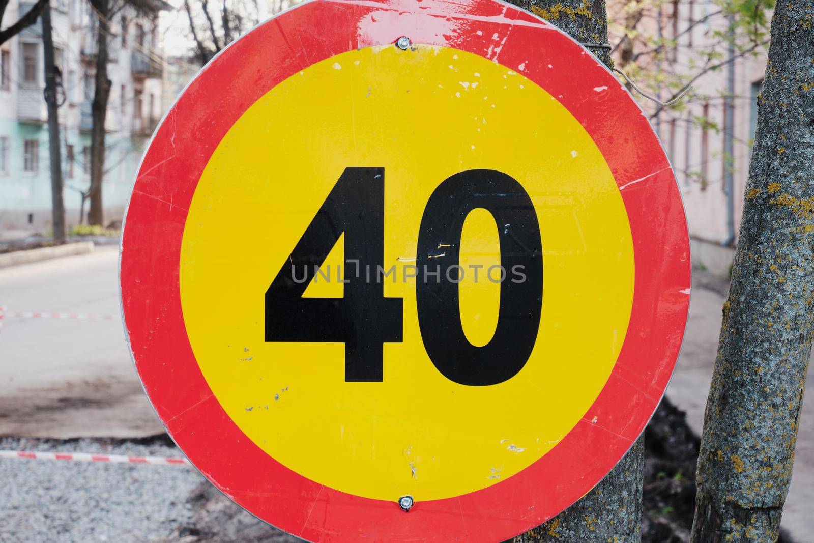 Road signs. Road works. Replacement of the road surface.