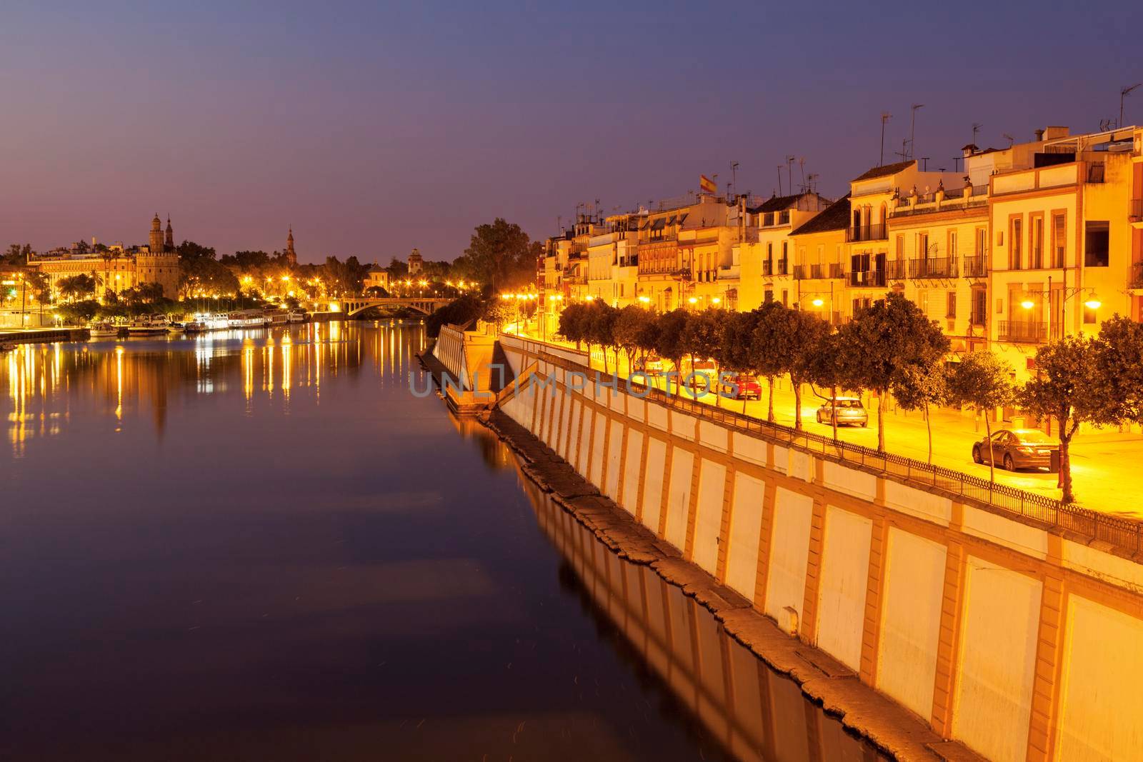 Architecture of Seville along Guadalquivir River. Seville, Andalusia, Spain.
