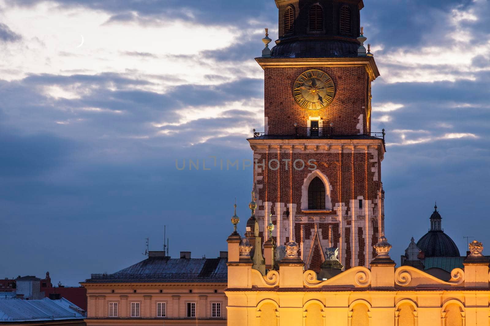 Aerial view of Main Square in Krakow. Krakow, Lesser Poland, Poland.