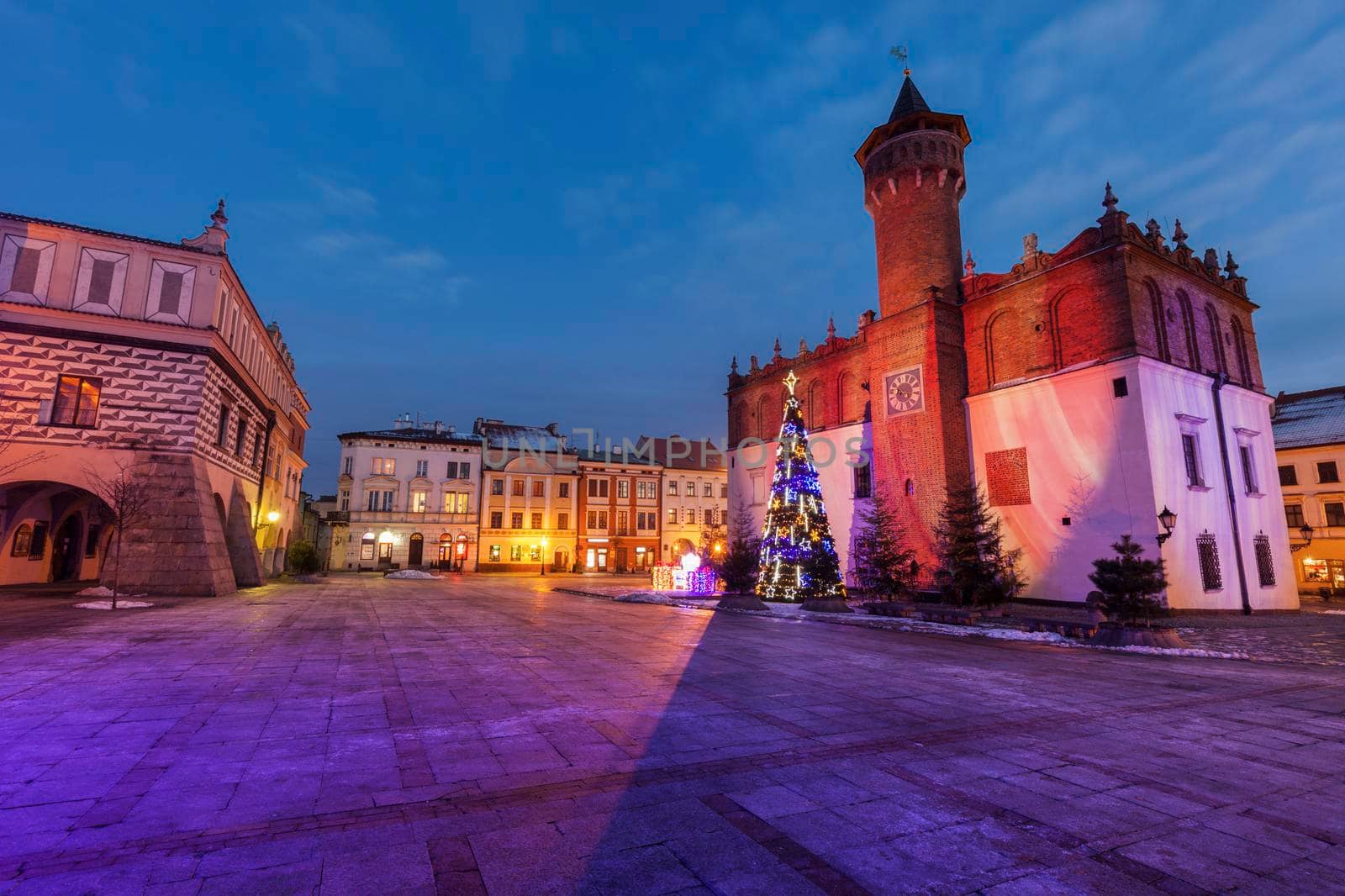 City Hall of Tarnow at night. Tarnow, Malopolskie, Poland.
