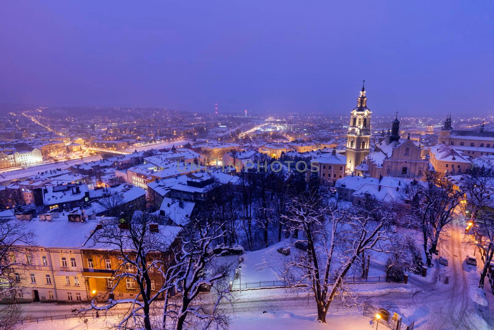 Architecture of Przemysl at night. Przemysl, Podkarpackie, Poland.