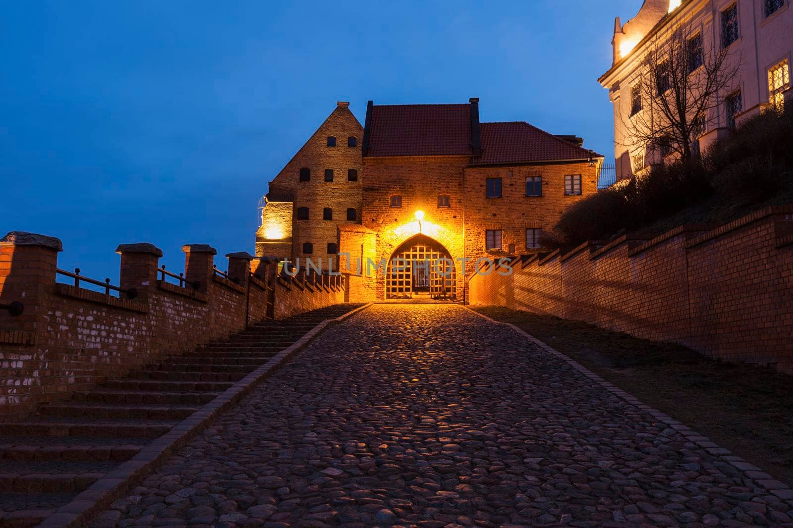 Water Gate in Grudziadz at night Grudziadz, Kuyavian-Pomeranian Voivodeship, Poland.