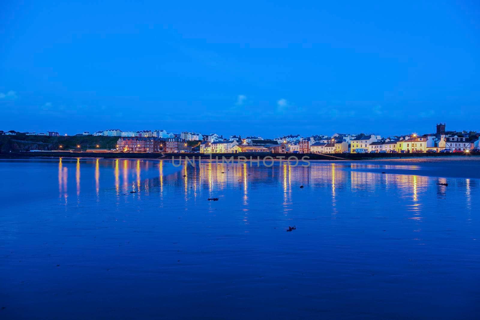 Panorama of Peel at evening. Peel, Isle of Man.
