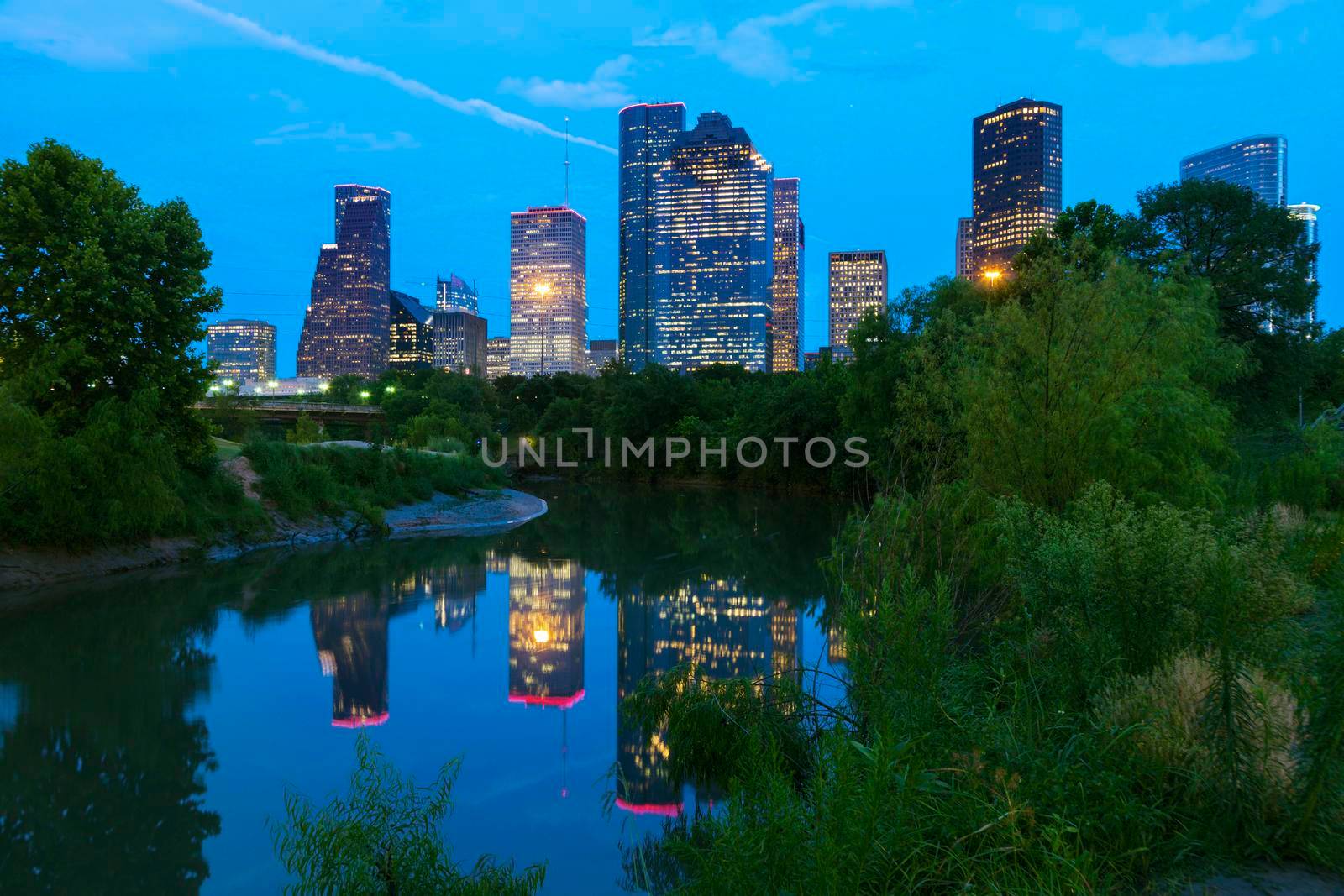 Panorama of Houston at night. Houston, Texas, USA.