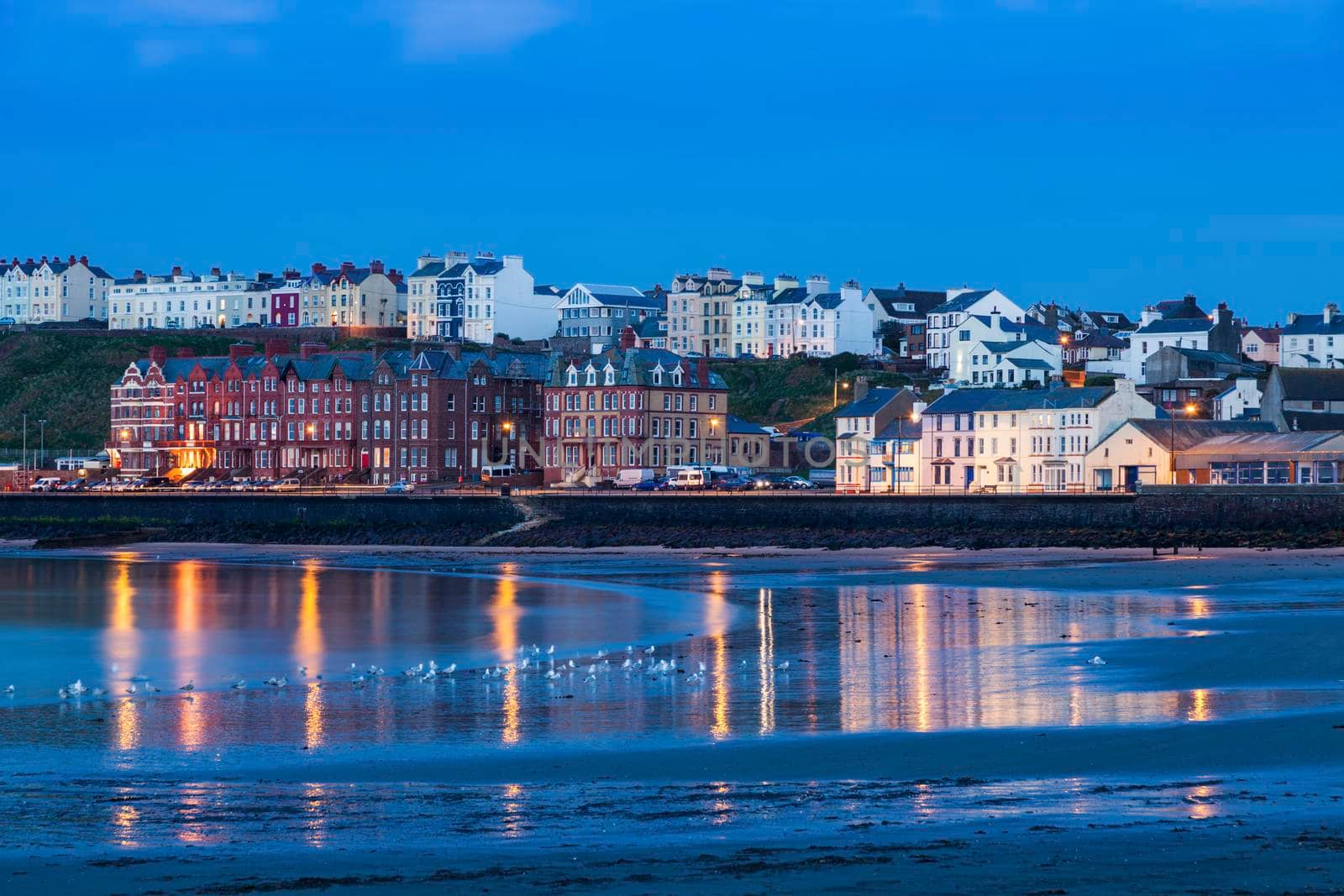 Panorama of Peel at evening. Peel, Isle of Man.