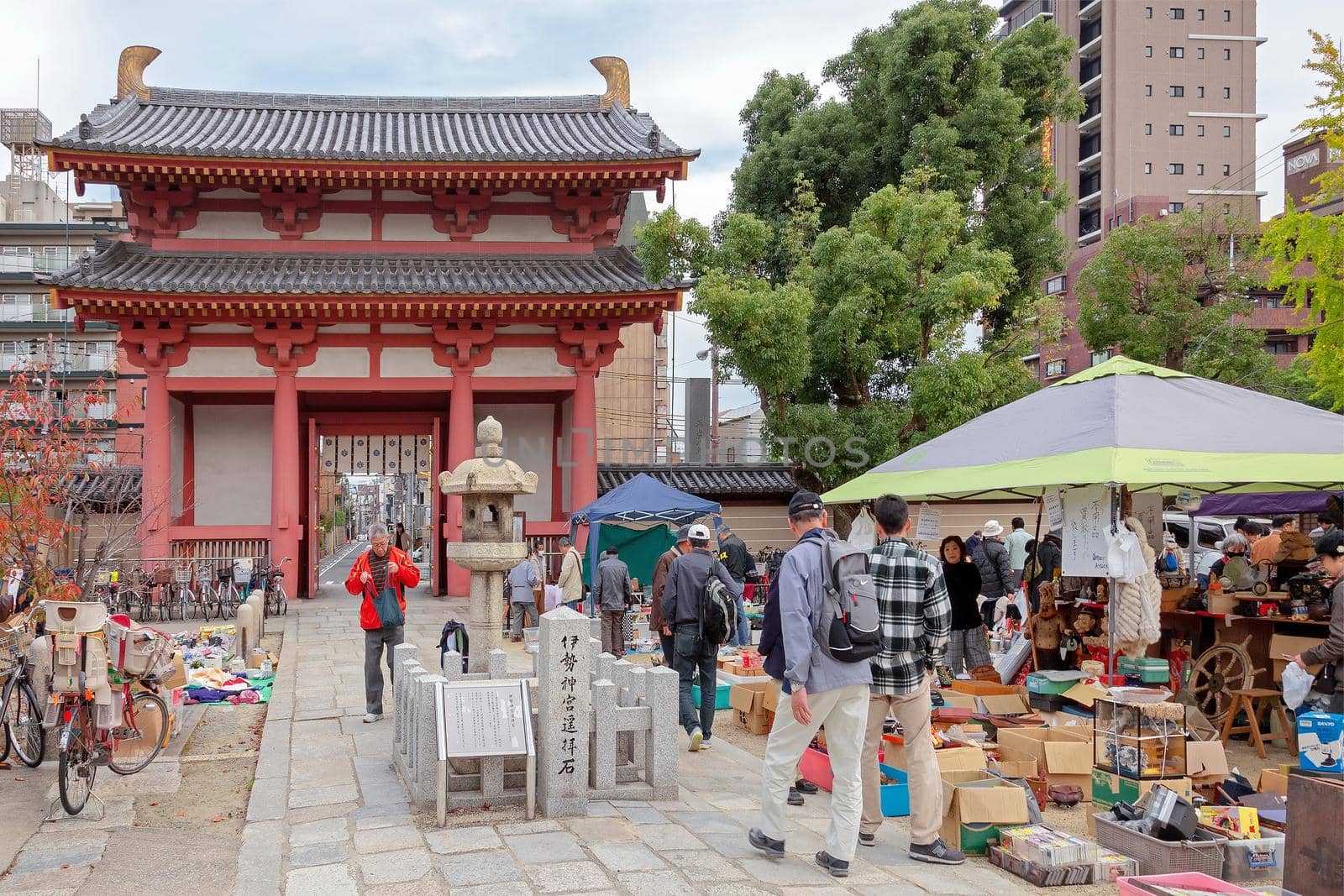 Osaka, Japan - 21 Nov 2018 - Flea market in Shitennoji Temple (Every 21 and 22 days of every month),Osaka, Japan