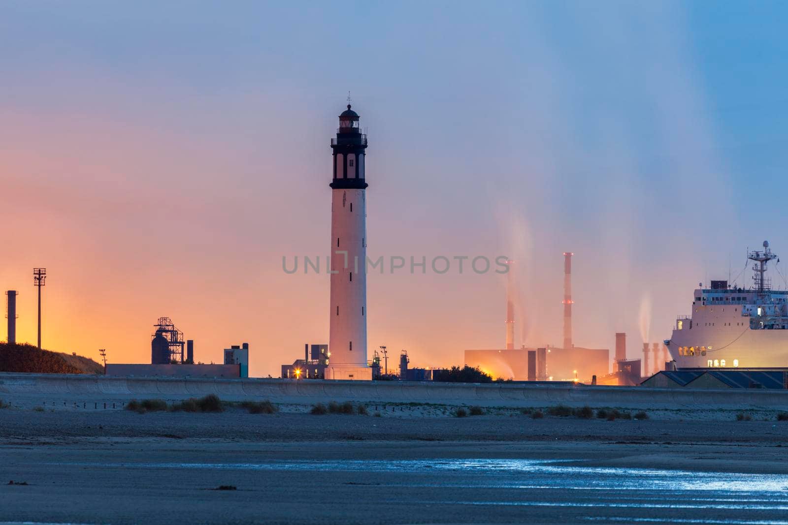 Lighthouse of Risban in Dunkirk. Dunkirk, Hauts-de-France, France.