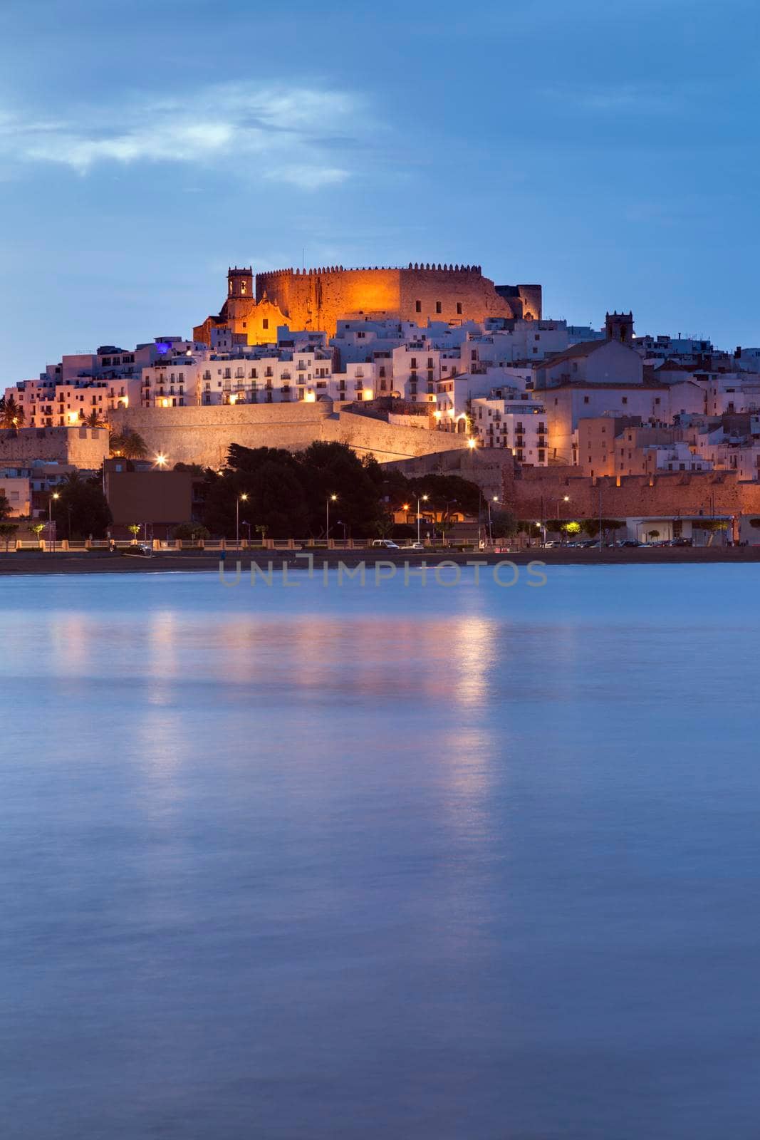 Peniscola panorama at dawn. Peniscola, Valencian Community, Spain.