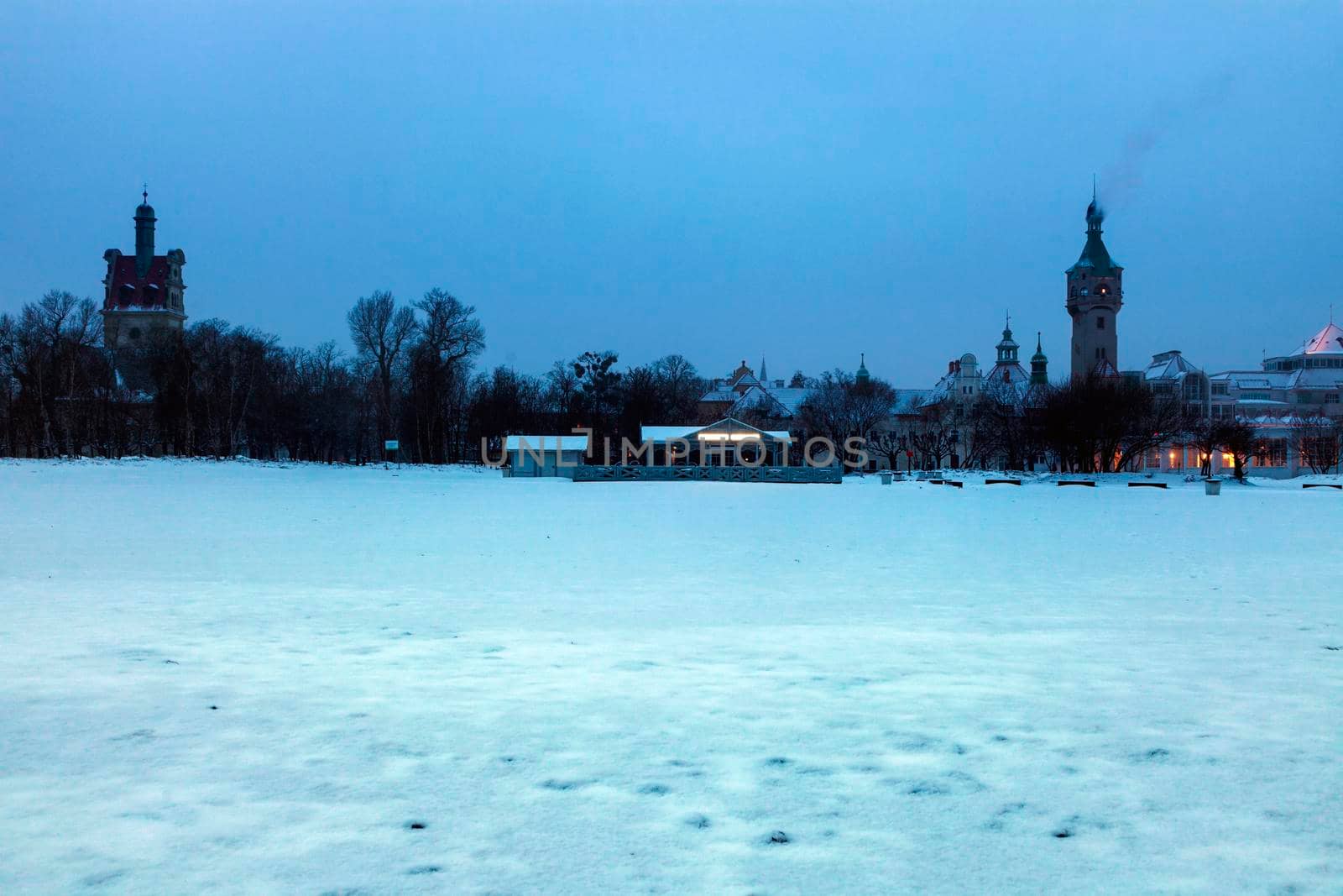 Sopot Lighthouse in winter scenery. Sopot, Pomerania, Poland.