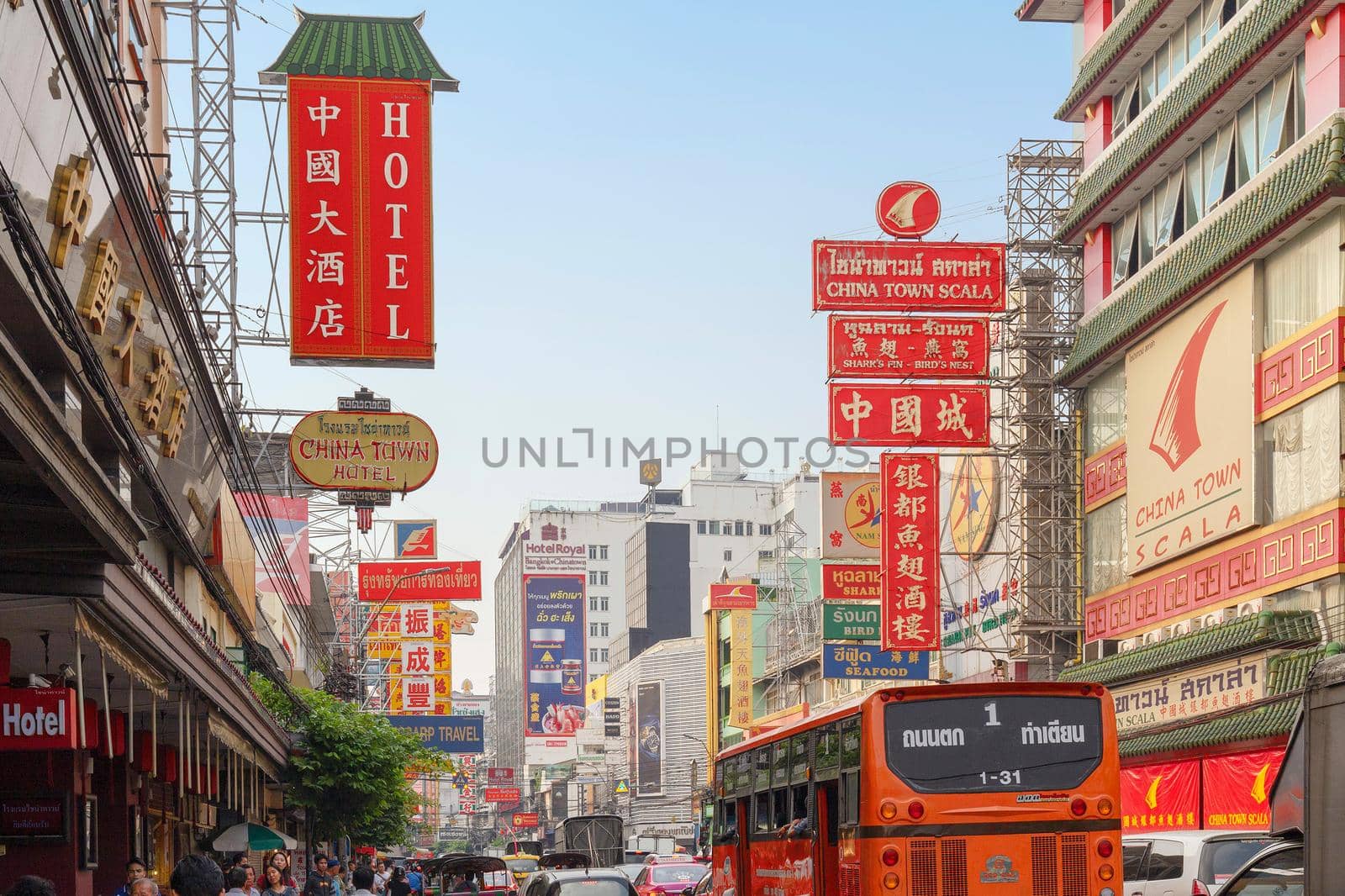 The main street of Chinatown in Bangkok by samarttiw