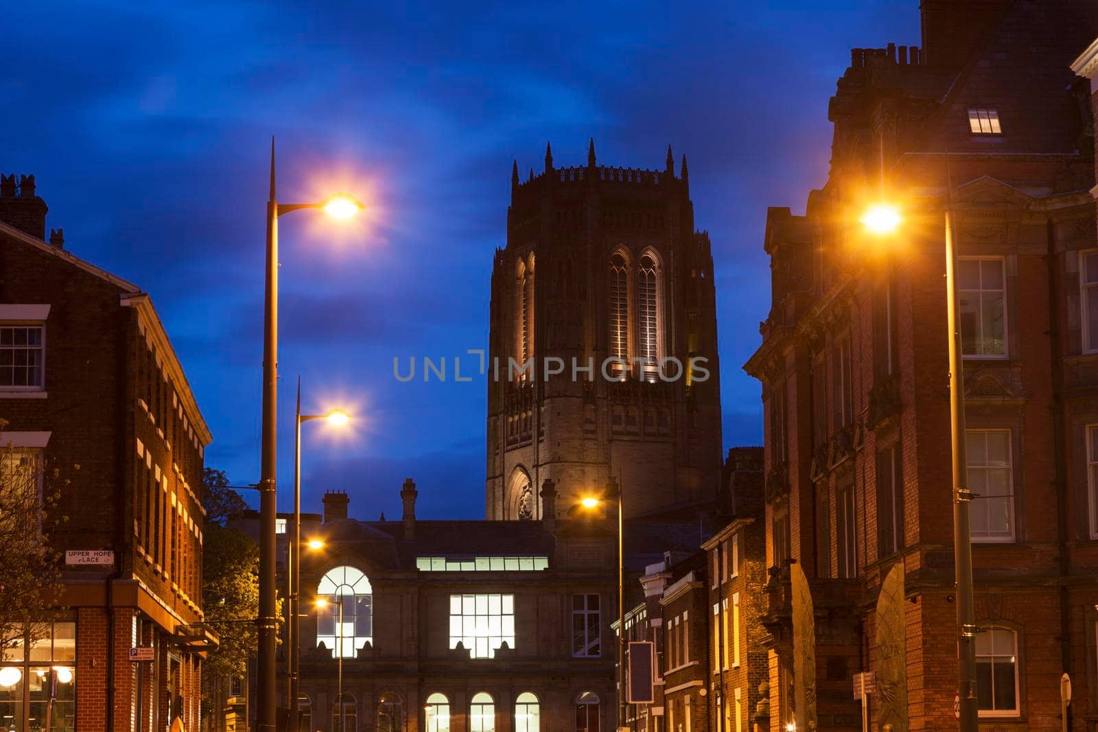 Liverpool Cathedral at night. Liverpool, North West England, UK.