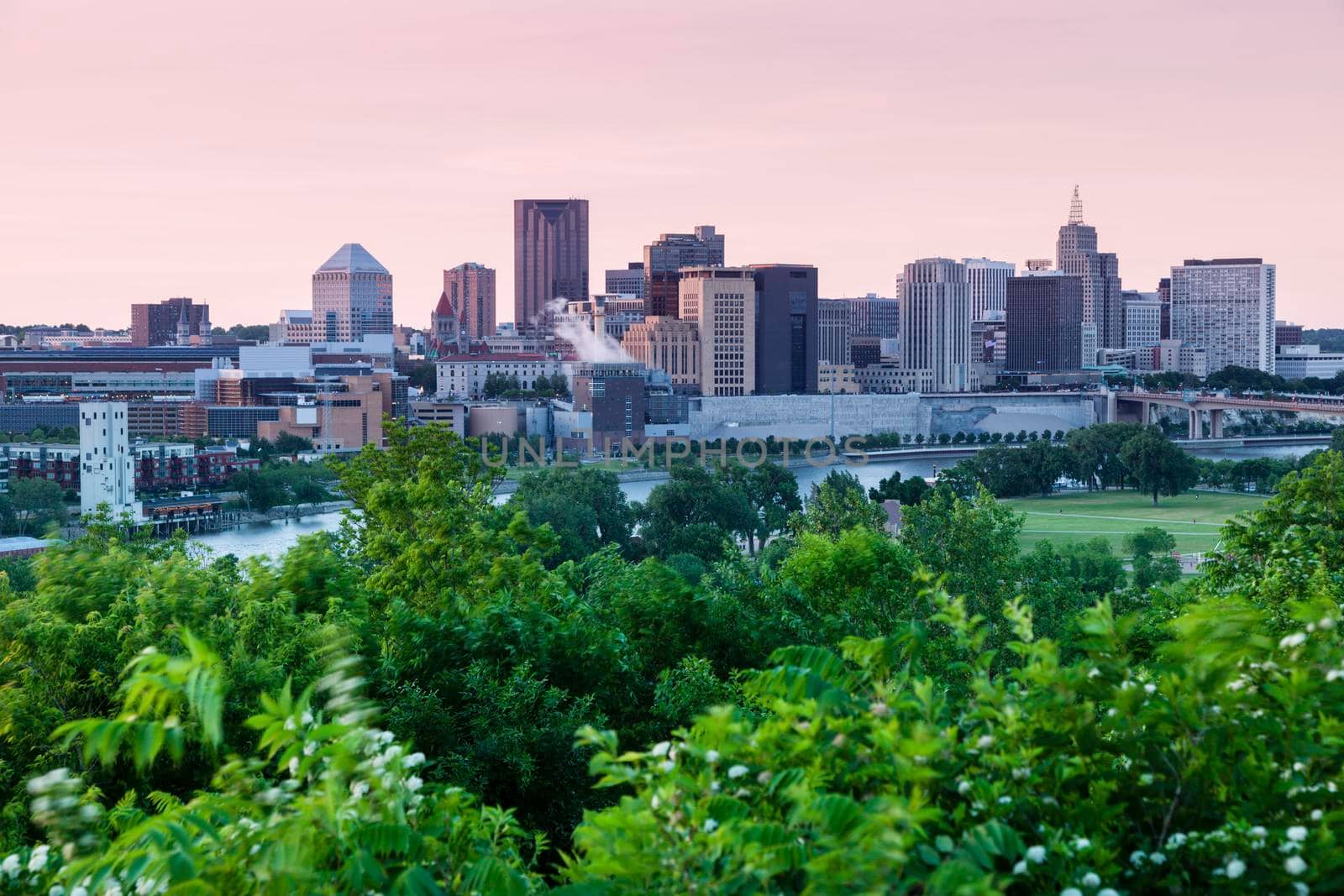 Panorama of St. Paul at sunset. St. Paul, Minnesota, USA.