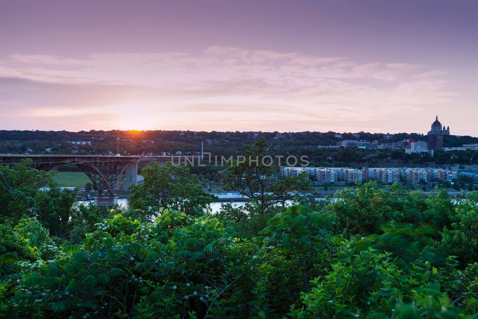 Panorama of St. Paul at sunrise. St. Paul, Minnesota, USA.