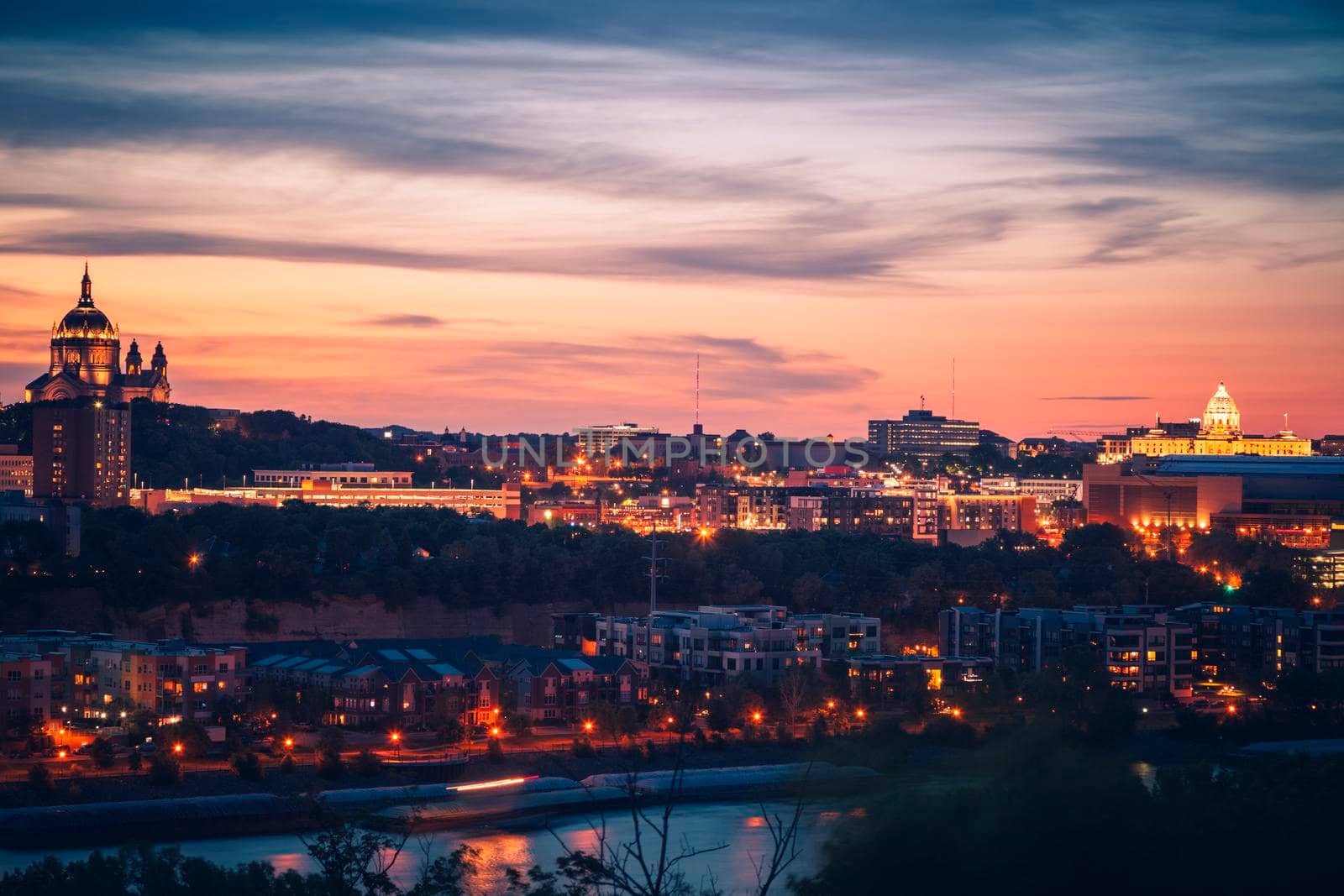 Panorama of St. Paul at sunset. St. Paul, Minnesota, USA.