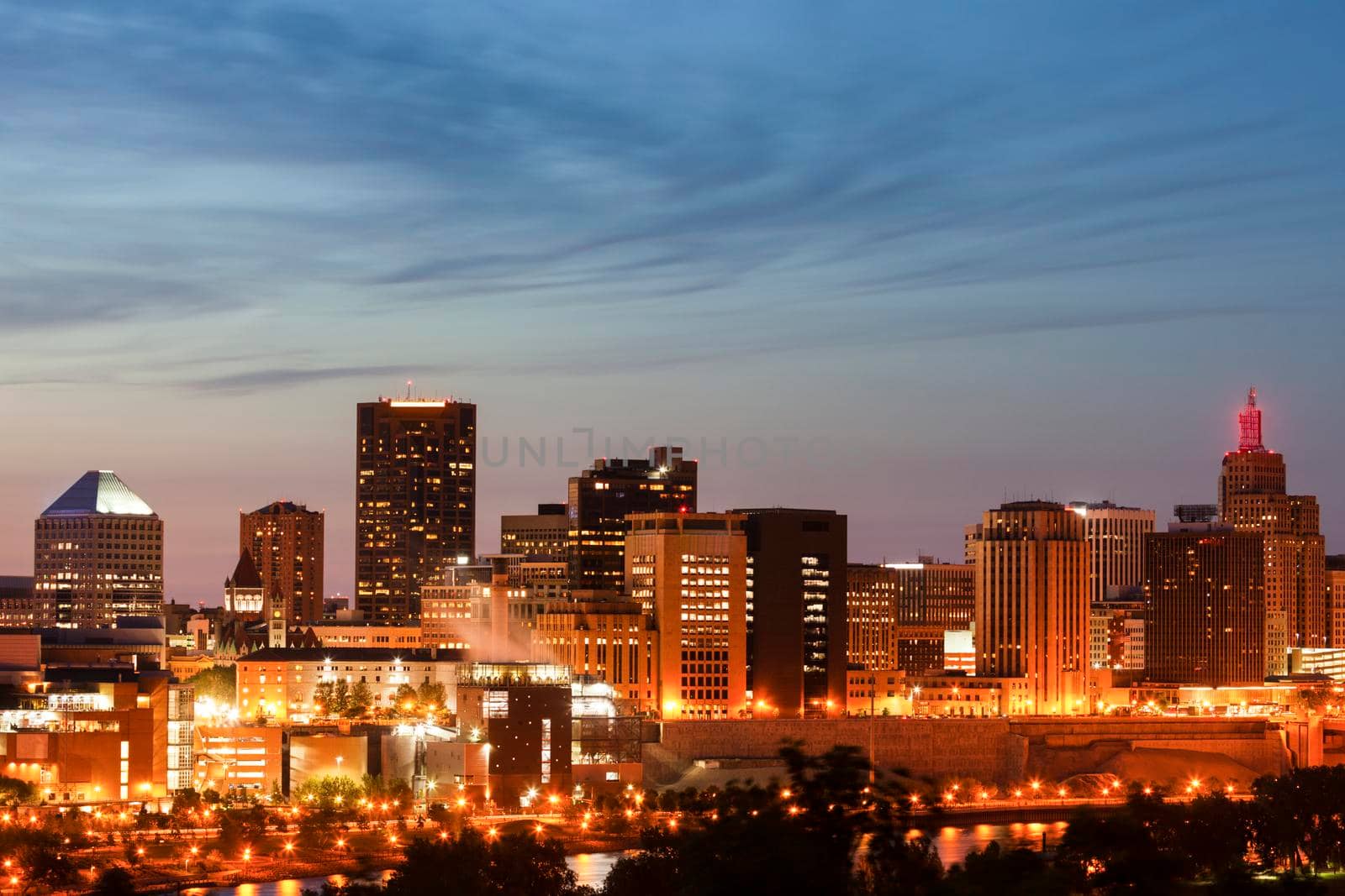 Panorama of St. Paul at evening. St. Paul, Minnesota, USA.