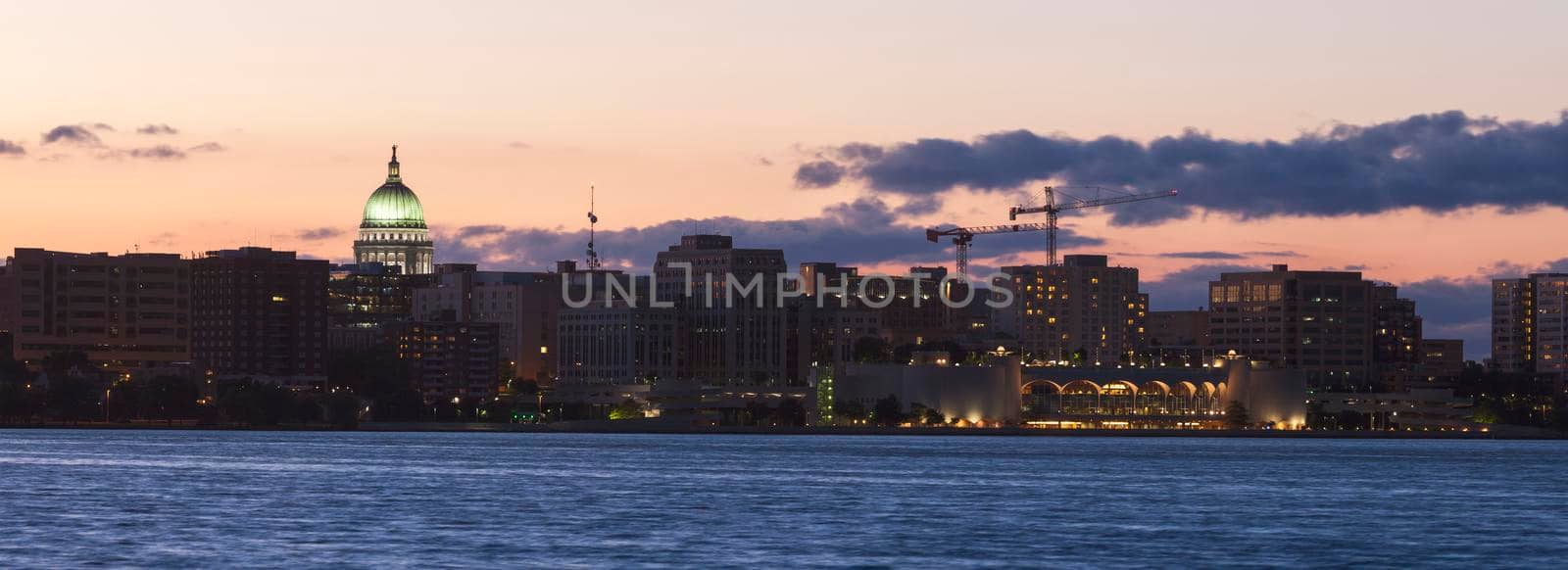 Madison panorama across Lake Monona. Madison, Wisconsin, USA.