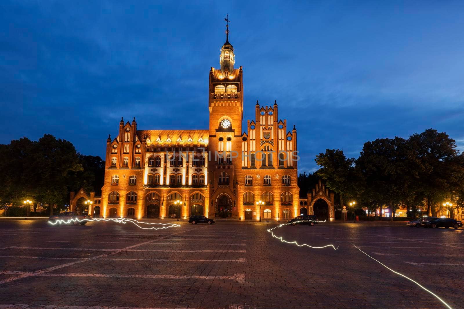 Slupsk City Hall at night. Slupsk, Pomerania, Poland.