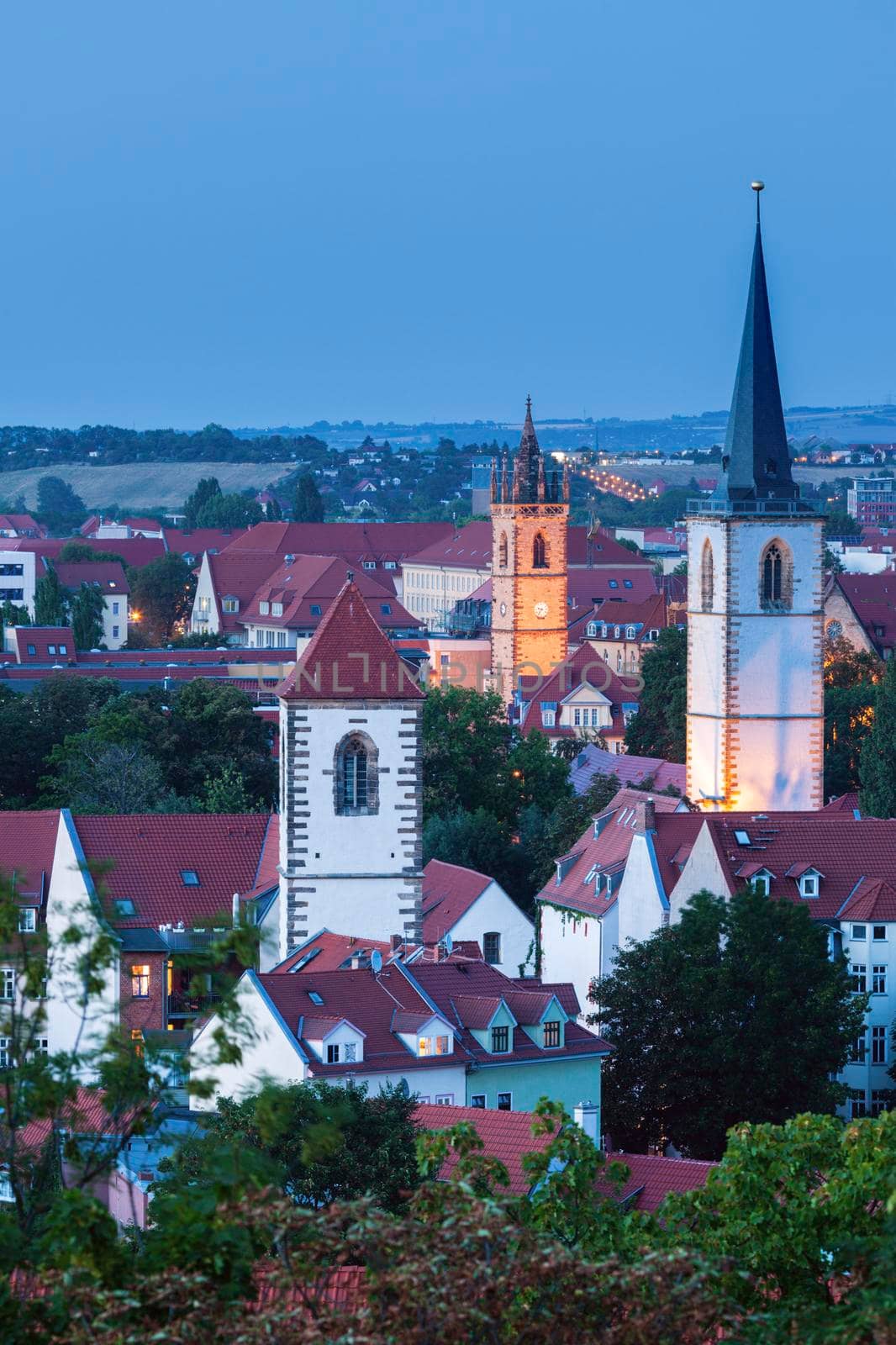 Panorama of Erfurt at evening. Erfurt, Thuringia, Germany.