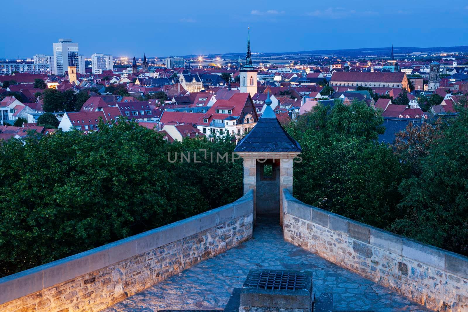 Panorama of Erfurt at evening. Erfurt, Thuringia, Germany.