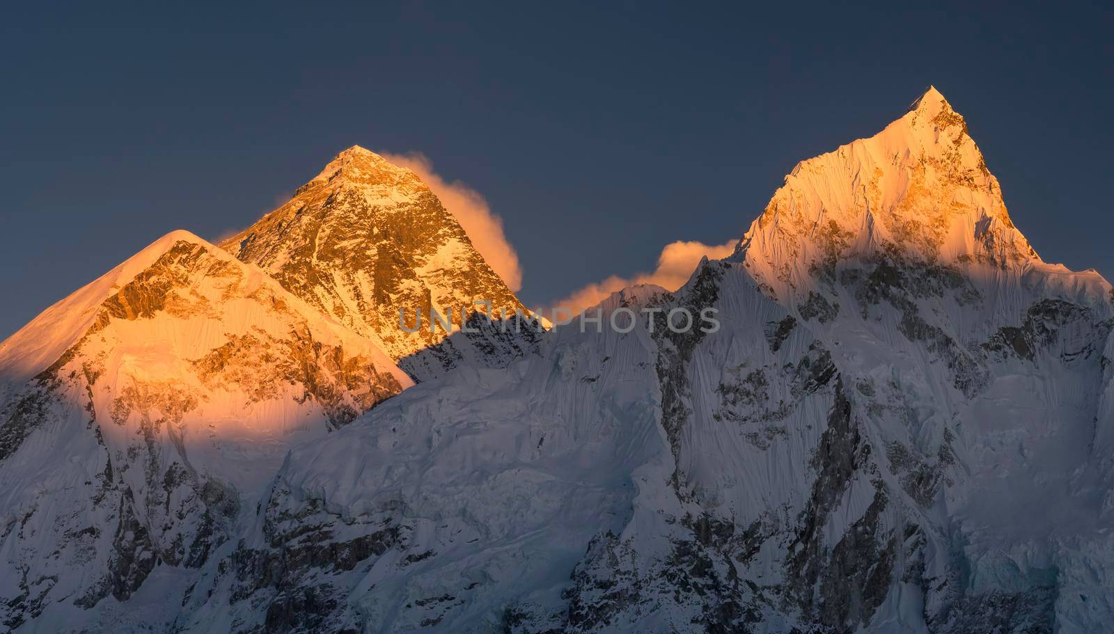 Everest and Nuptse summits at sunset or sunrise by Arsgera