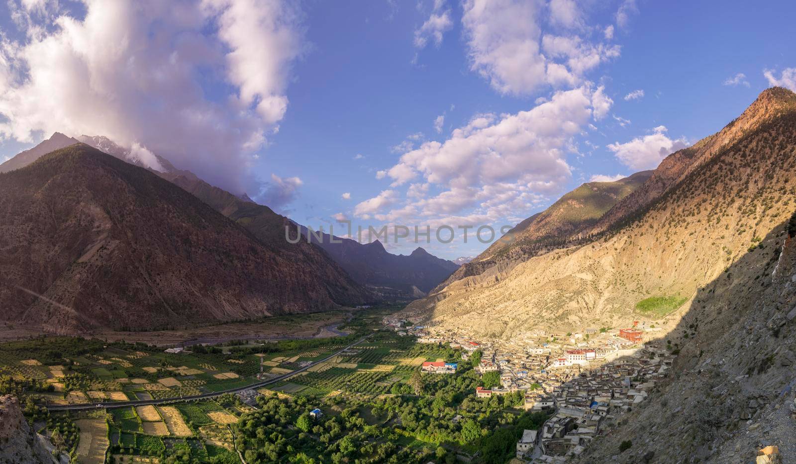Marpha village and apple gardens in Mustang. Nepal