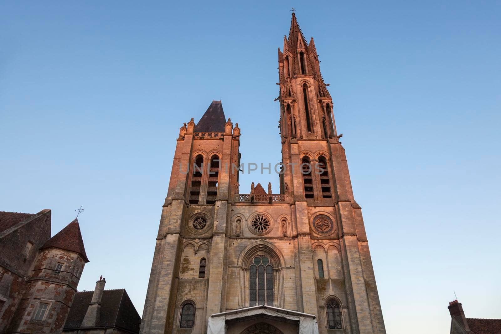 Senlis Notre Dame Cathedral at sunset. Senlis, Hauts-de-France, France.