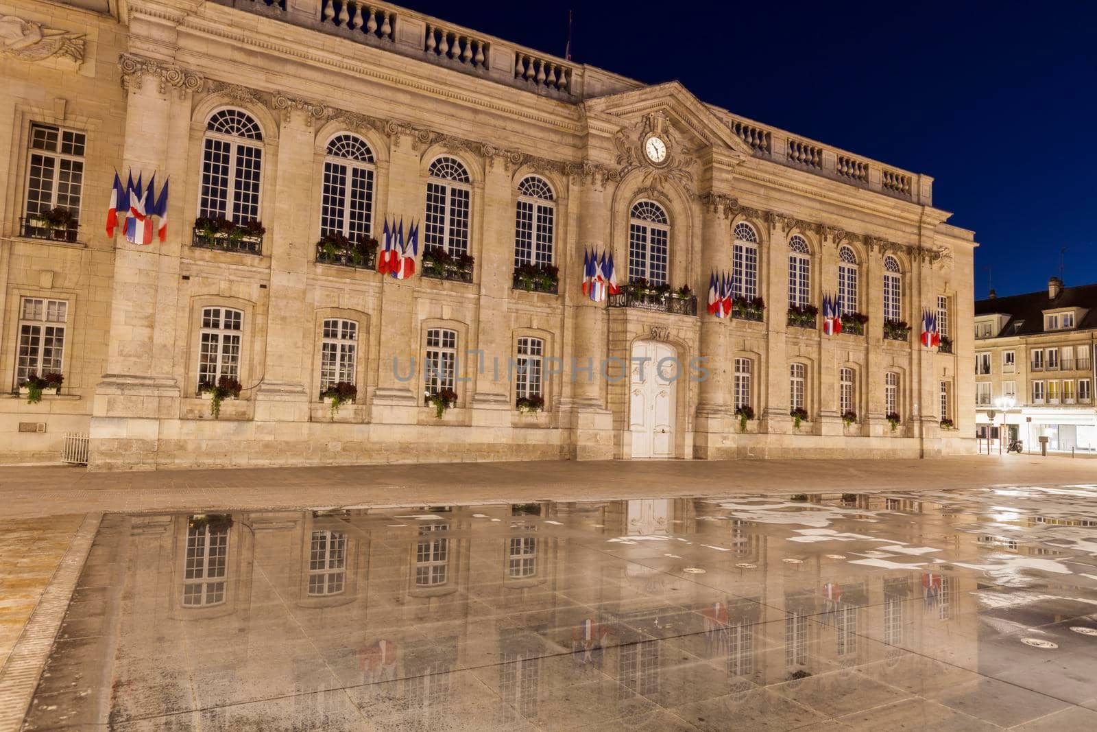 Beauvais City Hall at night. Beauvais, Hauts-de-France, France.