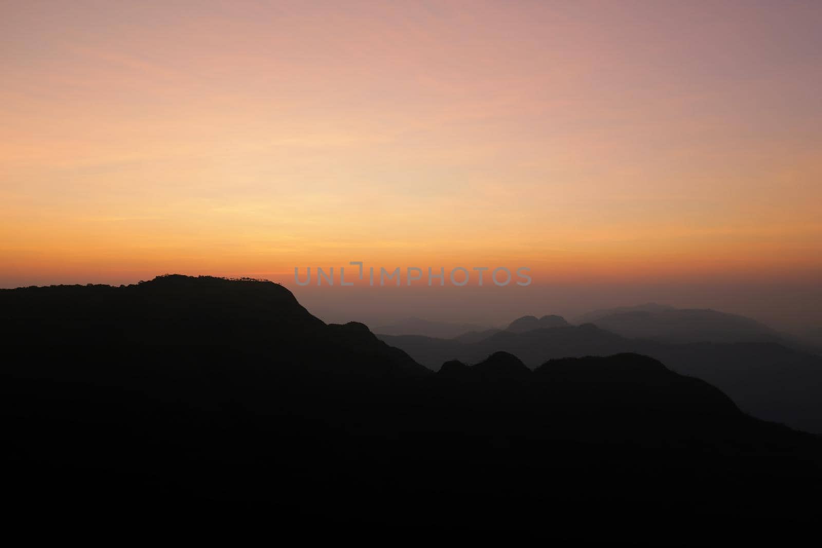 Mountain from the highest point of the sunset view. by samarttiw