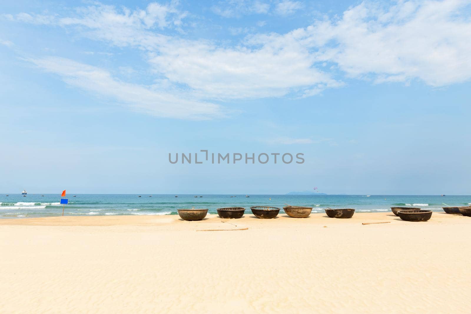 Picturesque sea landscape with tribal boat by samarttiw