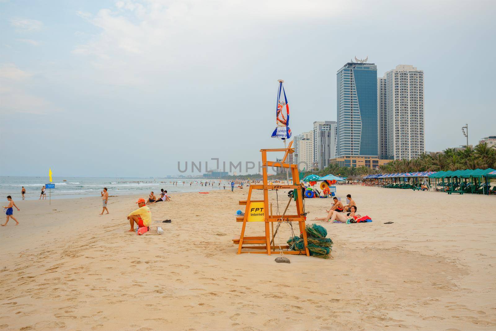 Danang, Vietnam: 9 May 2019 - Beaches in Danang, Vietnam. Tourists play with fun.