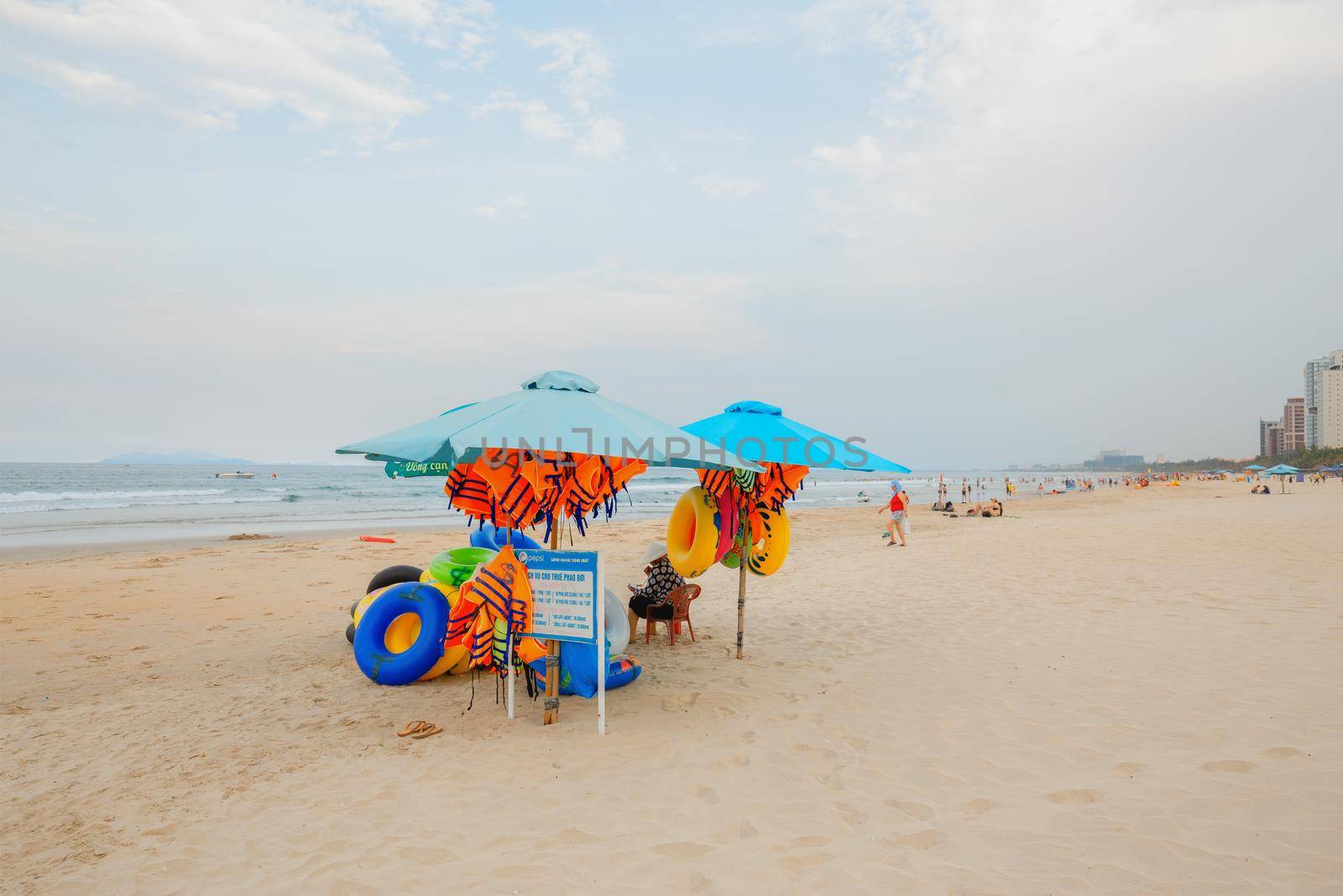 Danang, Vietnam: 9 May 2019 - Beaches in Danang, Vietnam. Tourists play with fun.