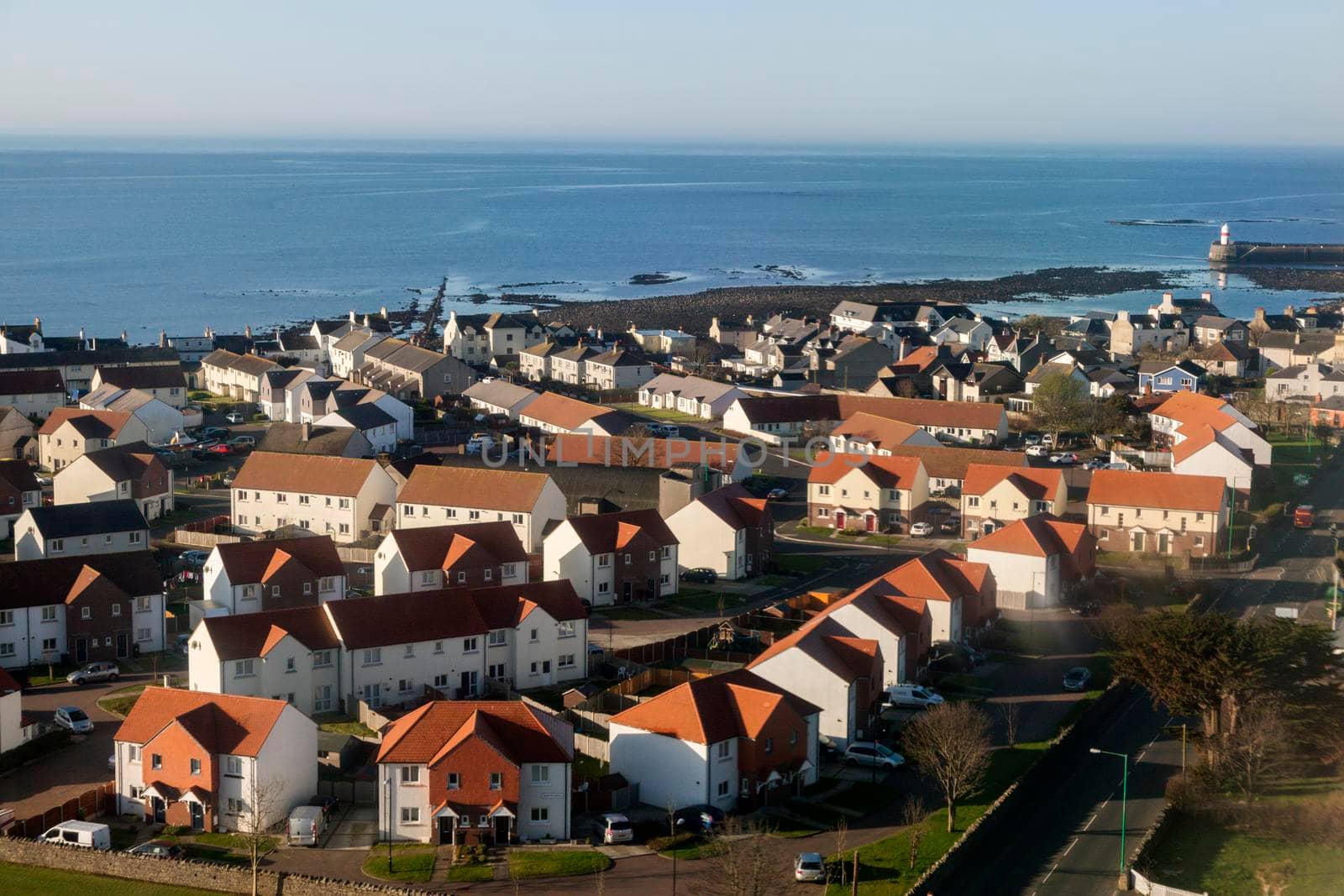 Aerial view of Castletown on Isle of Man. Douglas, Isle of Man.
