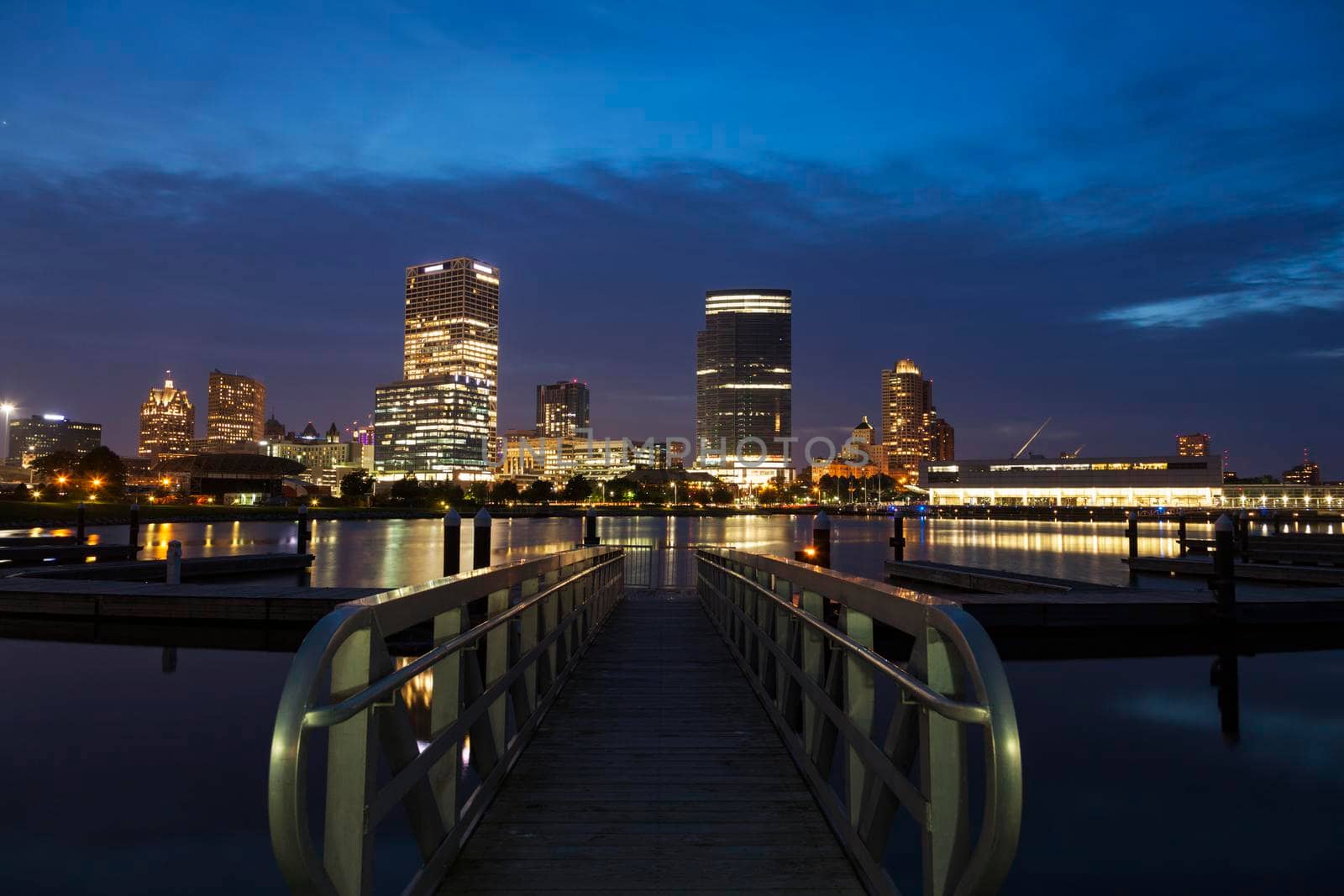 Panorama of Milwaukee at night. Milwaukee, Wisconsin, USA.