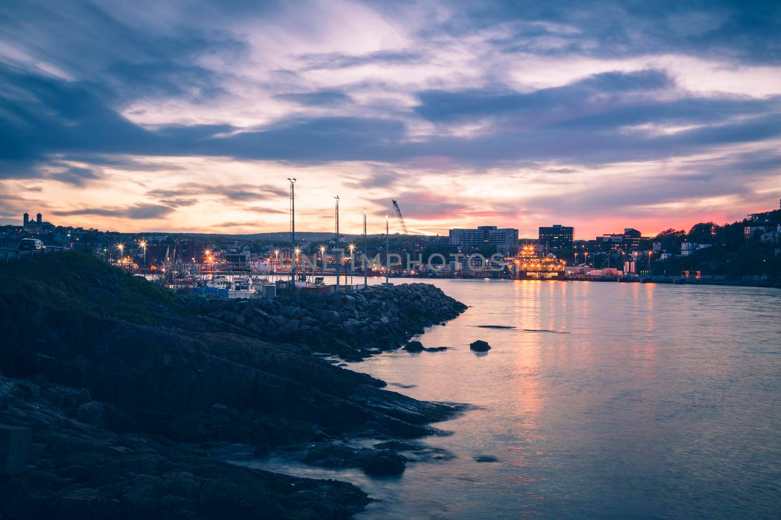 Panorama of St. John's at night. St. John's, Newfoundland and Labrador, Canada.