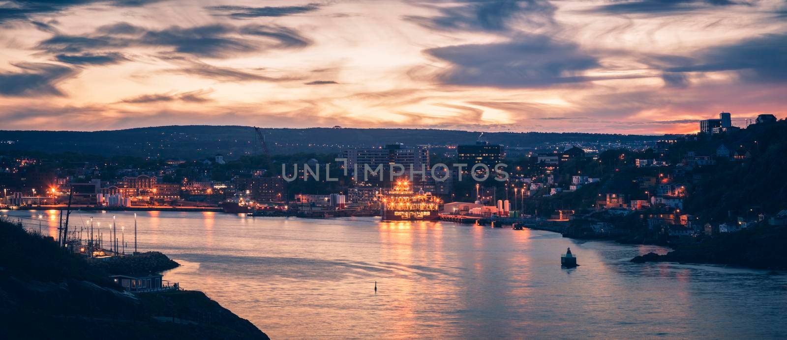 Panorama of St. John's at night. St. John's, Newfoundland and Labrador, Canada.