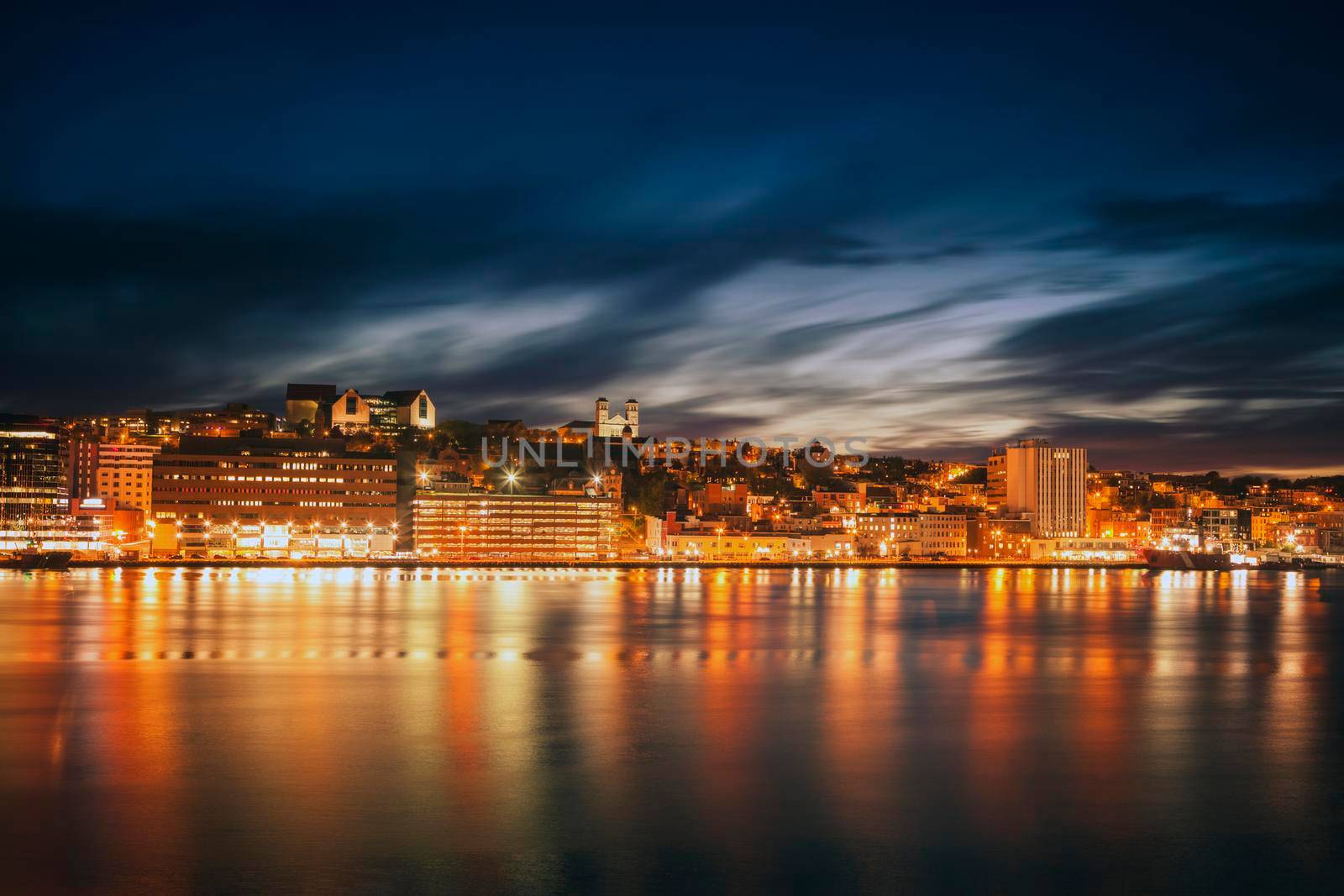 Panorama of St. John's at night. St. John's, Newfoundland and Labrador, Canada.