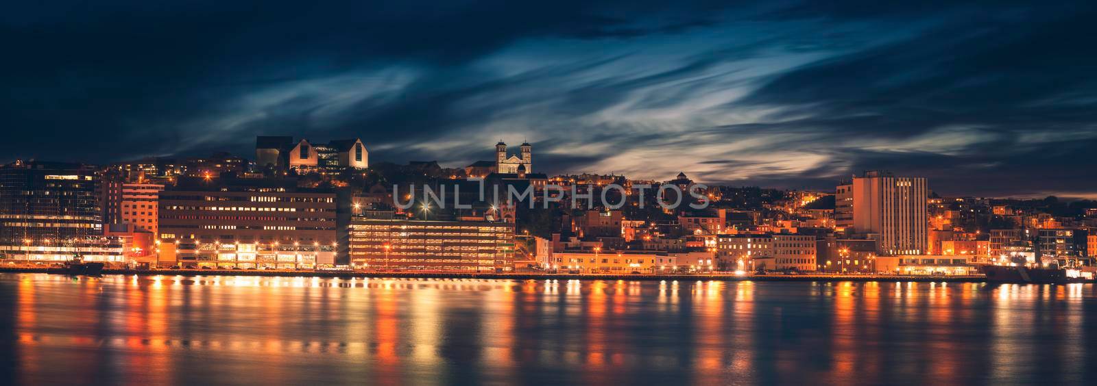 Panorama of St. John's at night. St. John's, Newfoundland and Labrador, Canada.